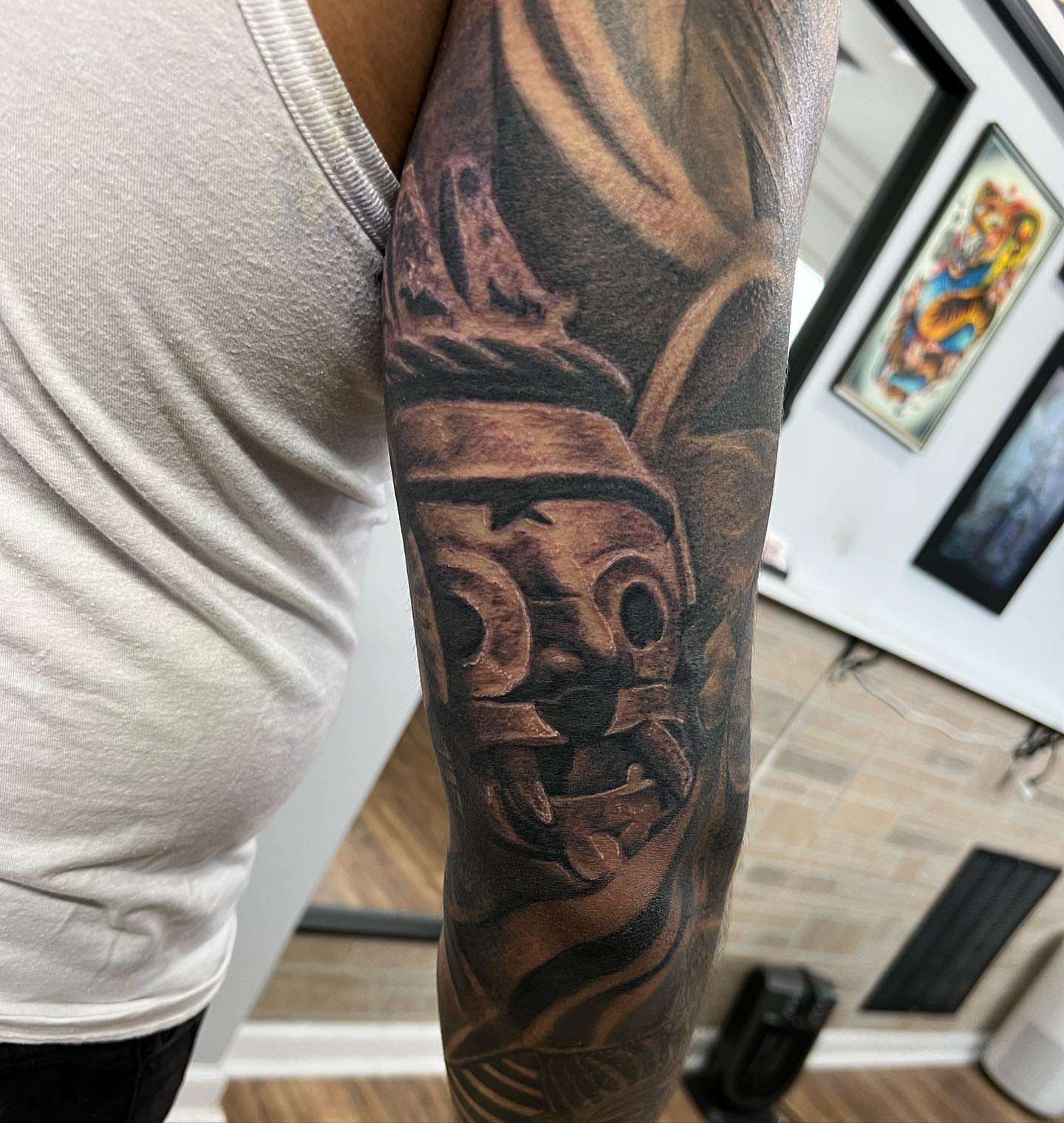 Mask realism tattoo on the forearm by Lex⛓️