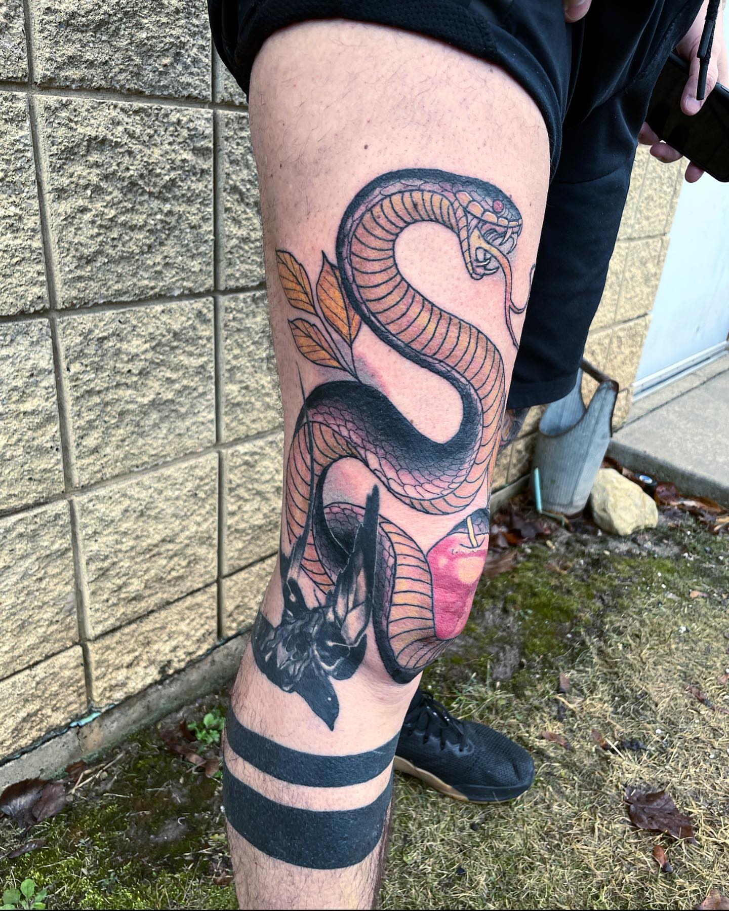 Snake American traditional tattoo on the thigh by ๐๐ฌ๐ฐ๐ฅ ๐๐ฌ๐ฌ๐ซ