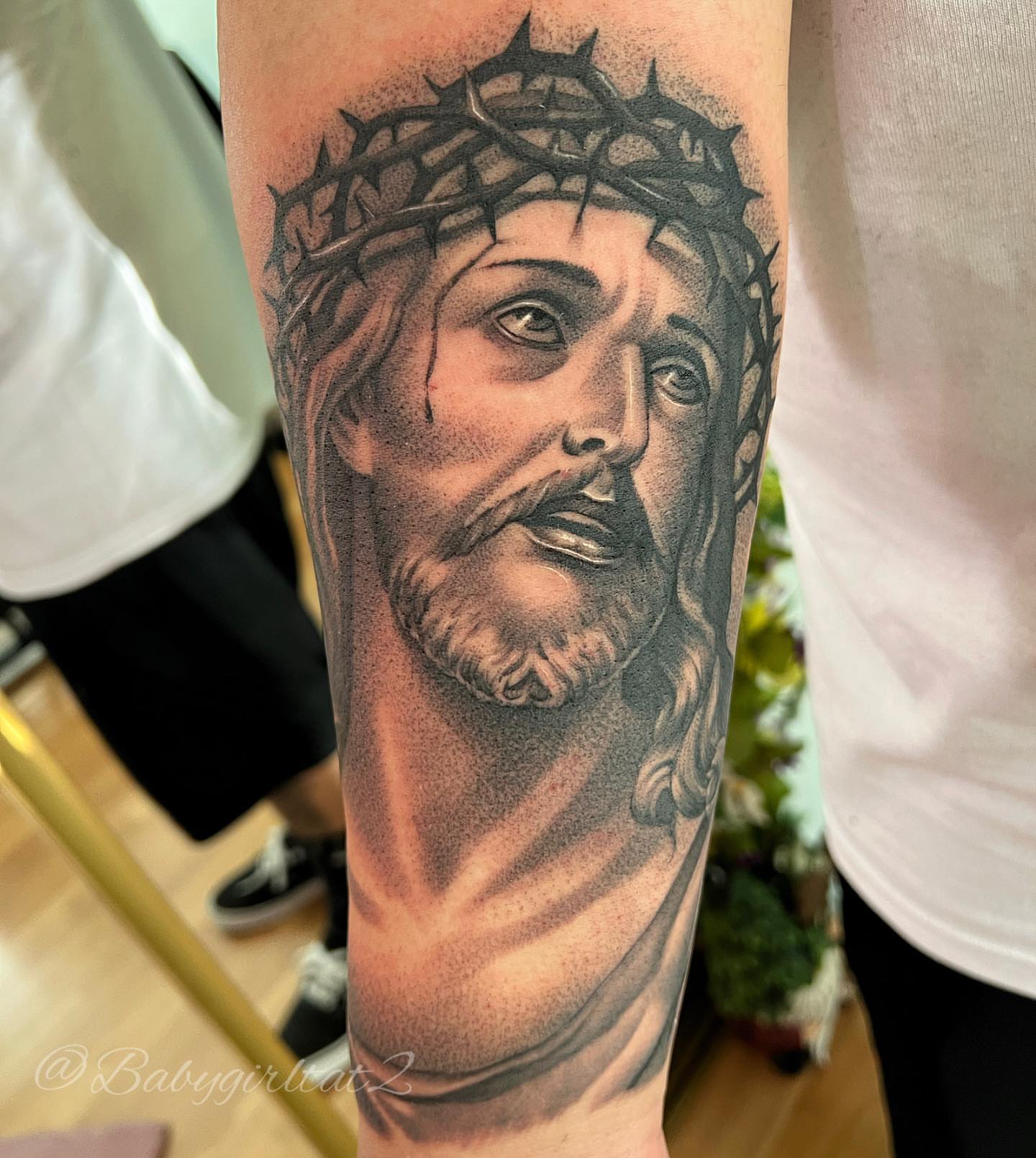 Religious figure realism tattoo on the forearm by π²πππππππ β‘οΈ