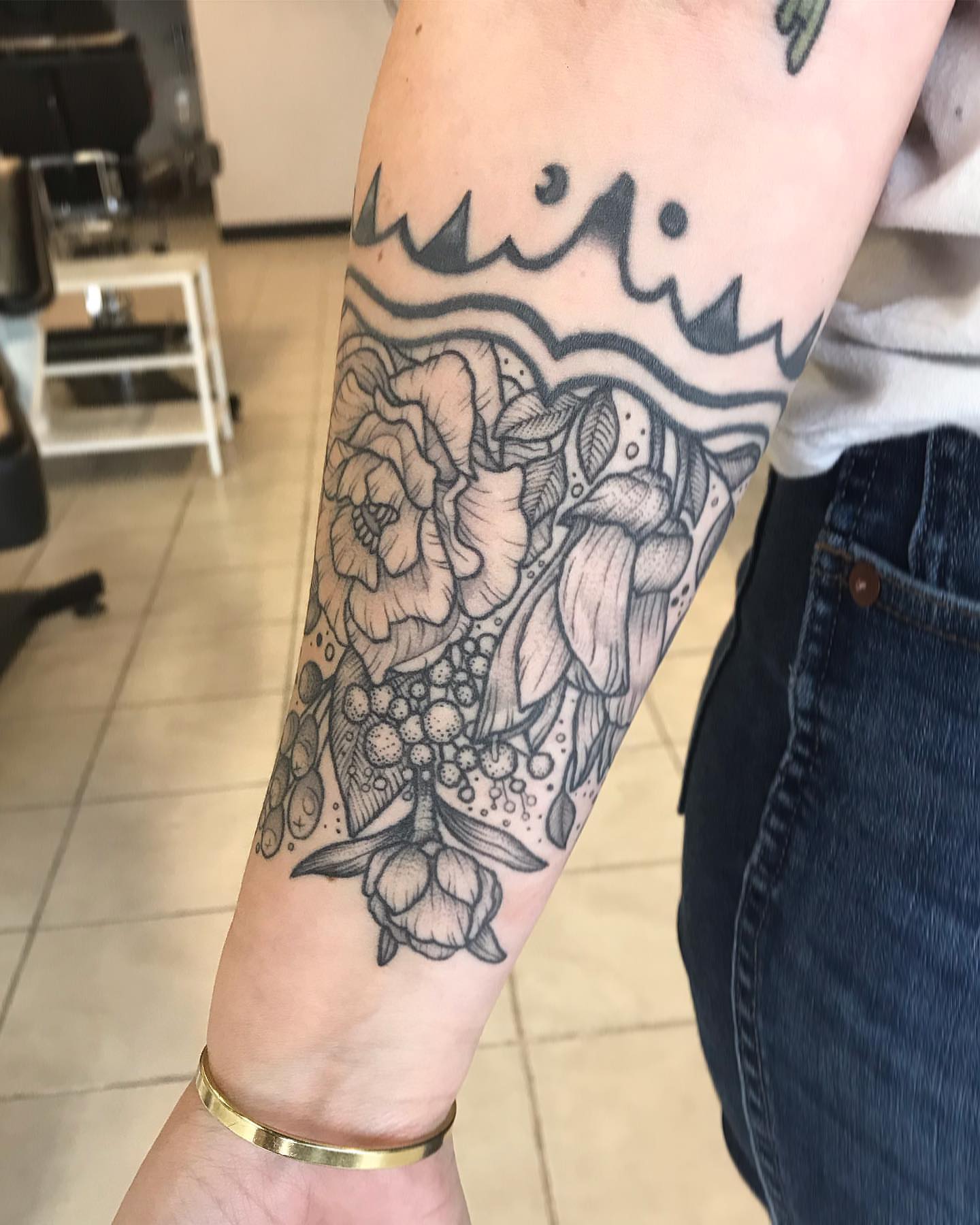 Floral bouquet black and grey tattoo on the forearm by 🍓secret k. - Austin Tattoo Artist