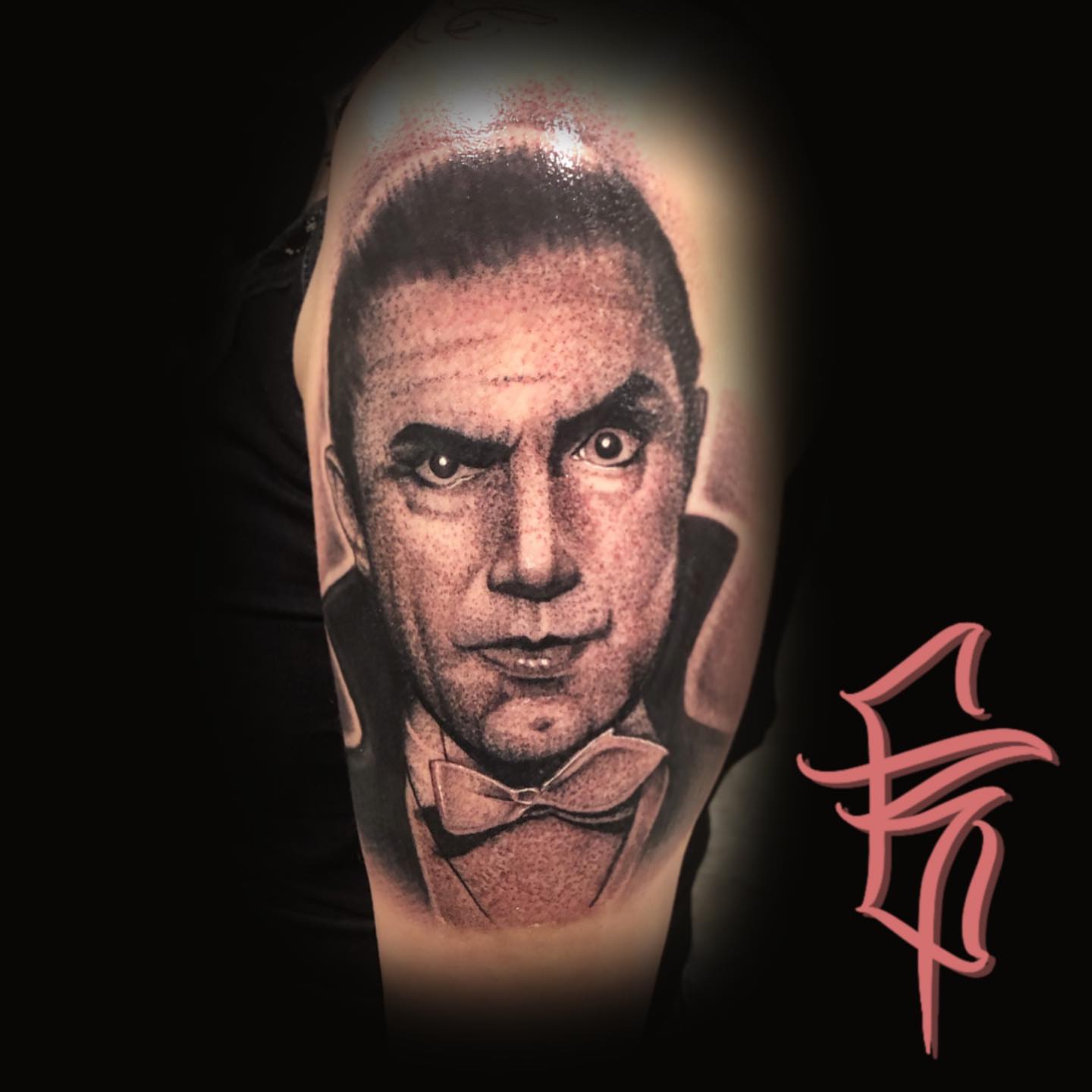 Portrait dotwork tattoo on the forearm by Fullerton ca tattooing