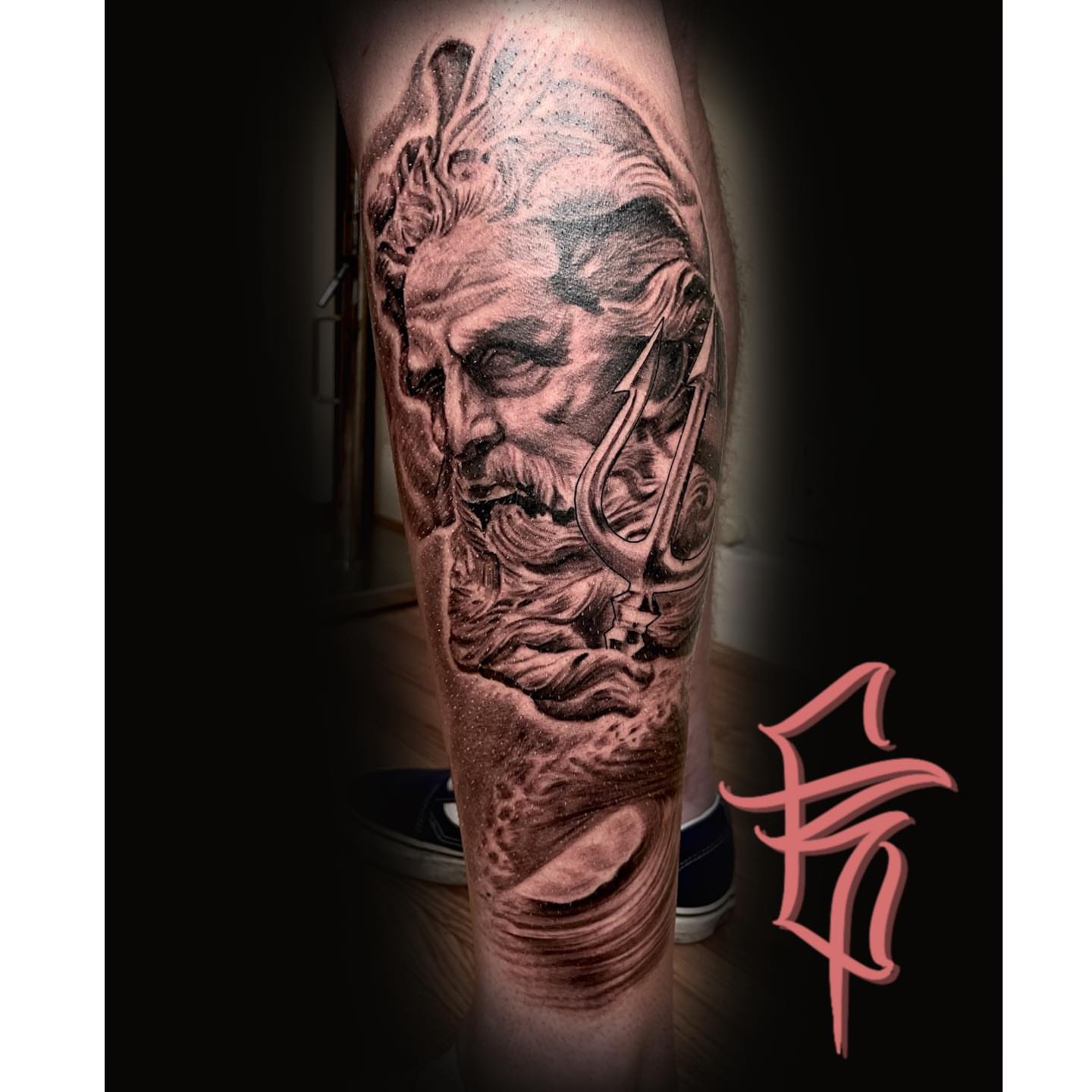 Ancient man realism tattoo on the forearm by Fullerton ca tattooing