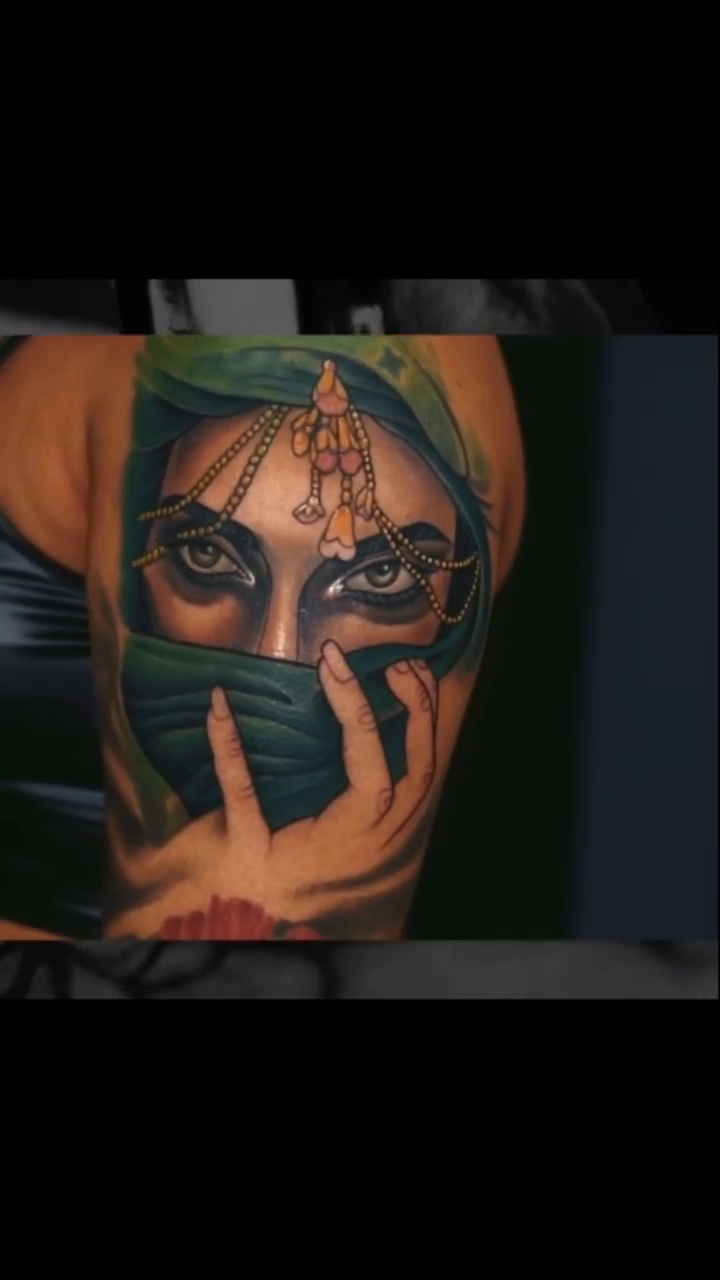 Woman's face realism tattoo by Amaury Ramirez