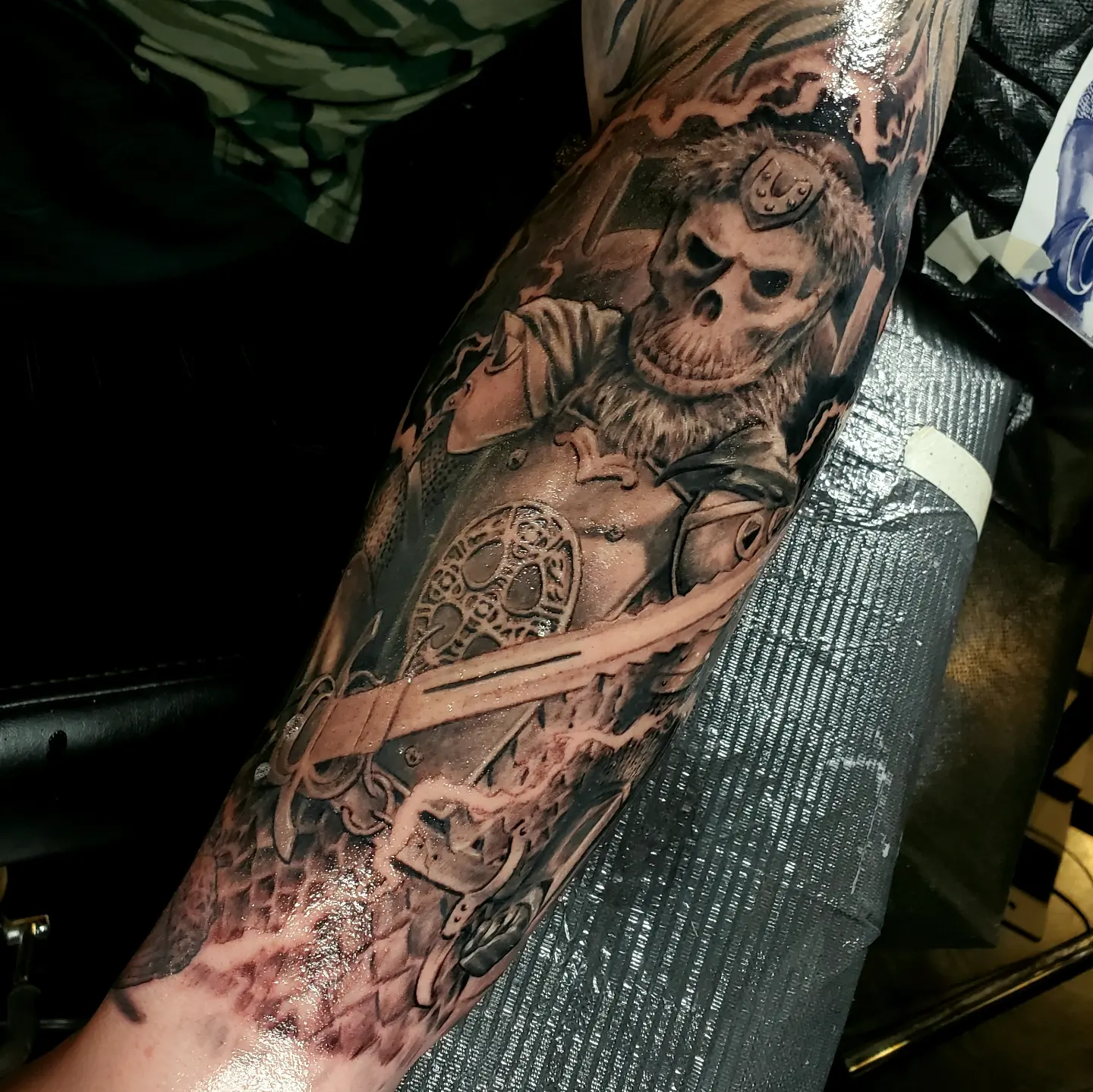 Skull warrior realism tattoo on the forearm by Jake Goss, Salt Lake City, Utah