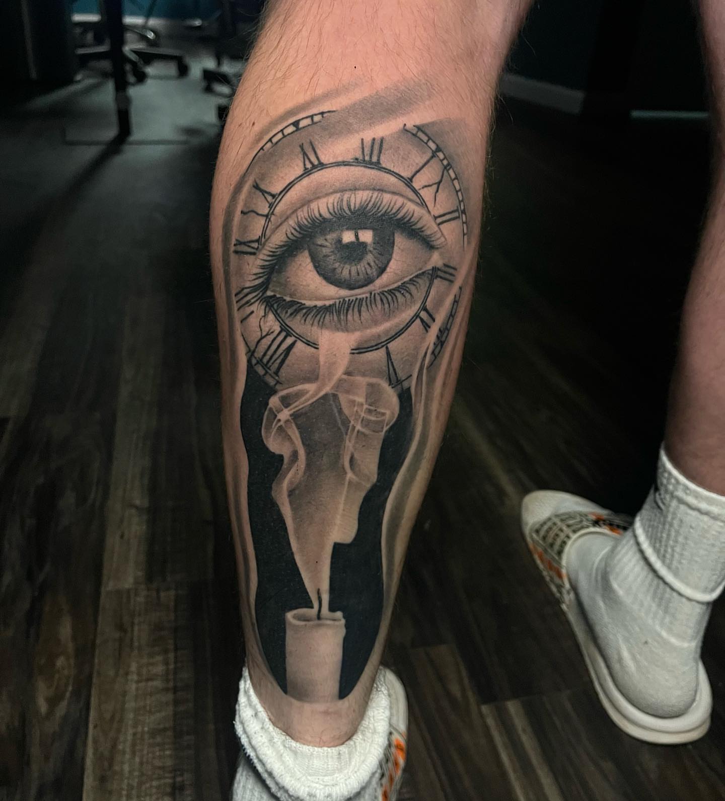 Eye with clock realism tattoo on the forearm by George Maldonado Austin, Austin, Texas