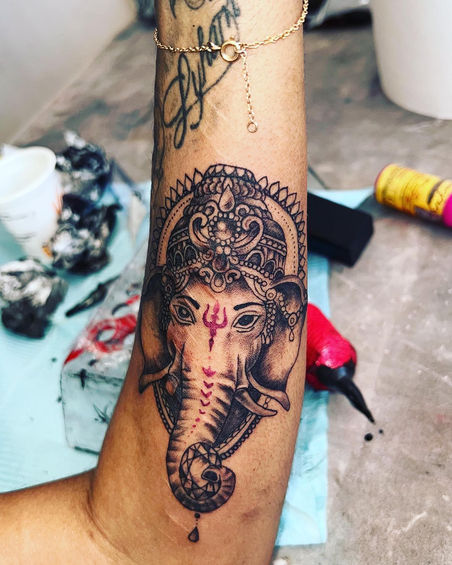 Ganesha realism tattoo on the forearm by oxideTattoo, Morne-à-l'Eau