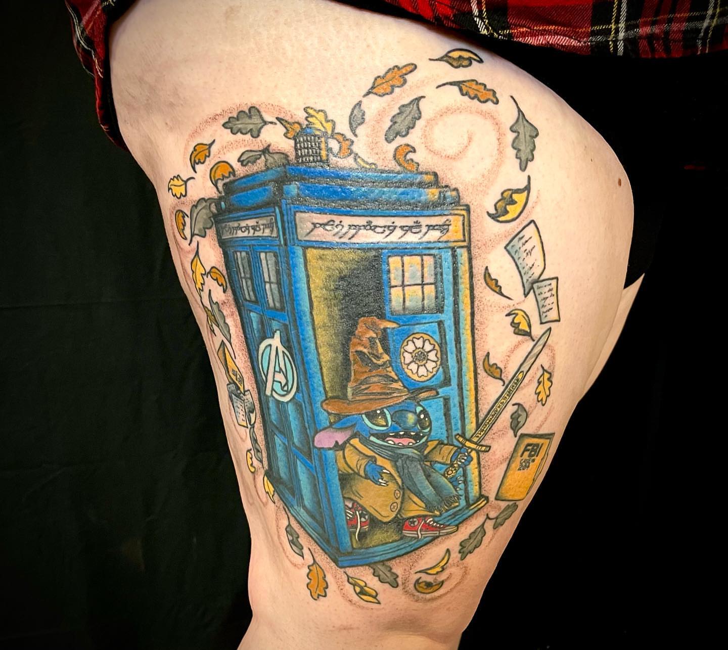 Tattoo by @alandapanda — illustrative, dotwork