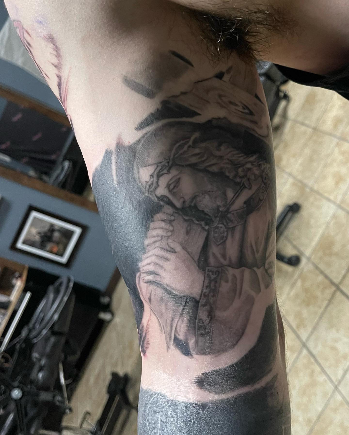 Tattoo by @abnormega_tattooartist — black_and_grey, realism