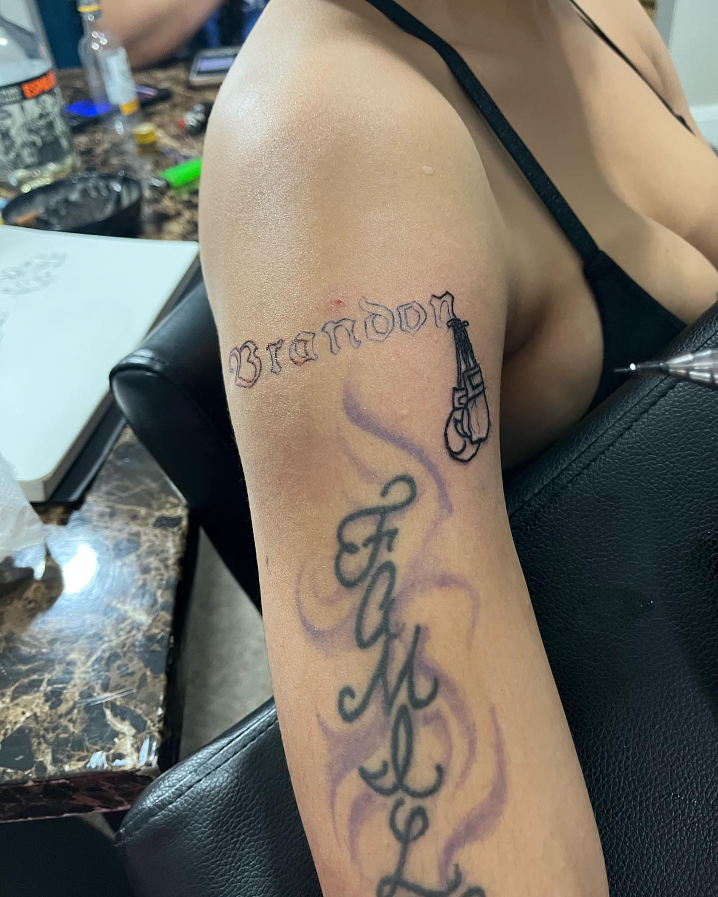 Name and hook lettering script tattoo on the forearm by ꧁༺𝓛𝓮𝓮༻꧂