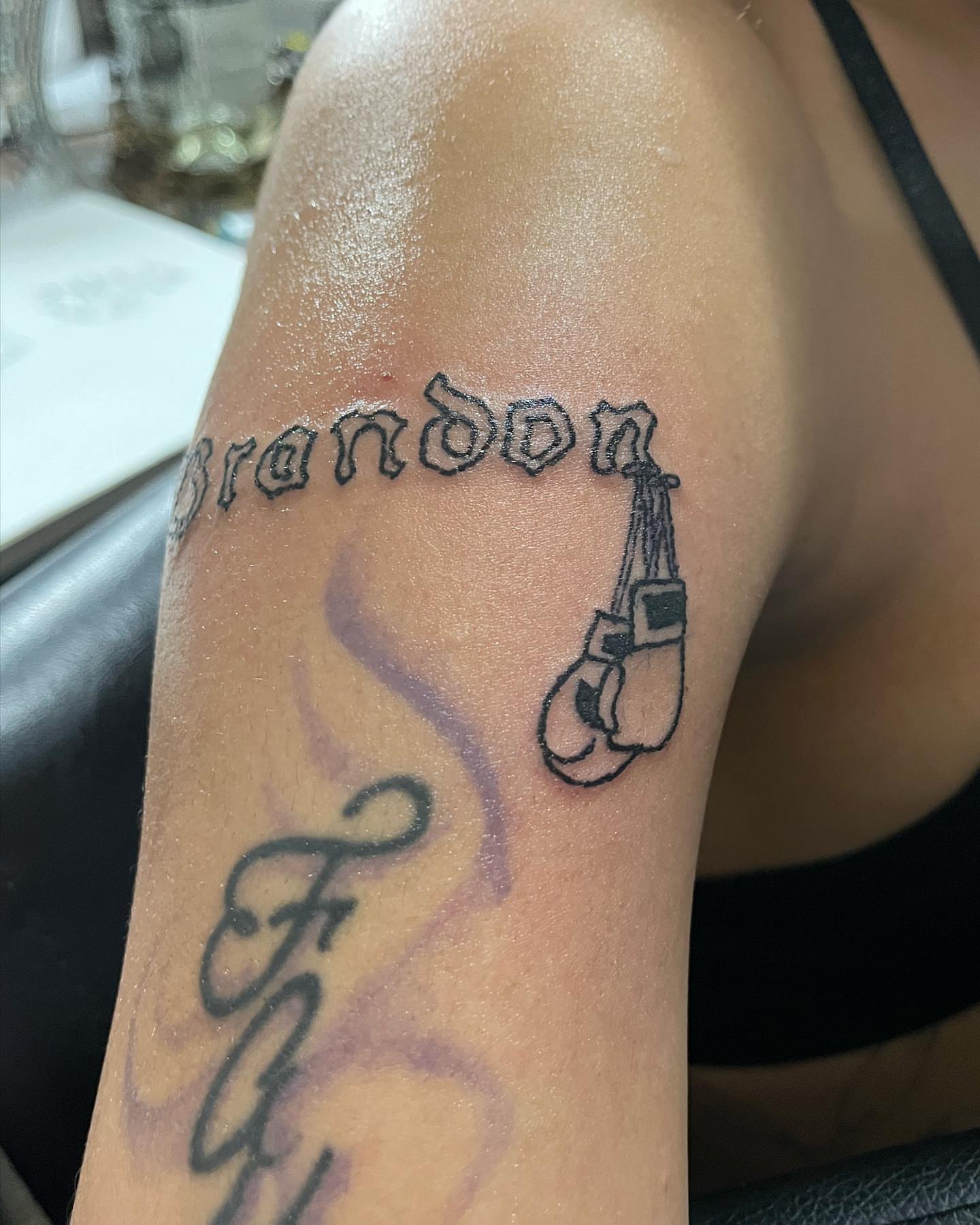 Boxing gloves black and grey tattoo on the forearm by ꧁༺𝓛𝓮𝓮༻꧂