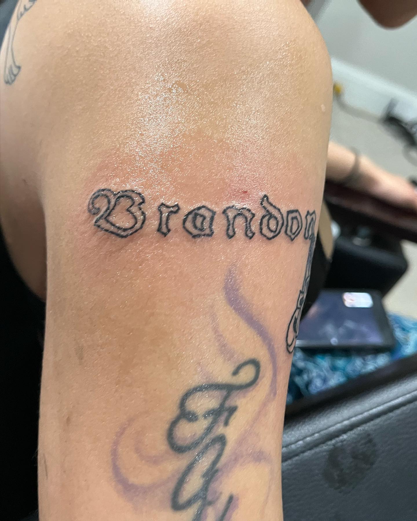 Brandon lettering script tattoo on the forearm by ꧁༺𝓛𝓮𝓮༻꧂