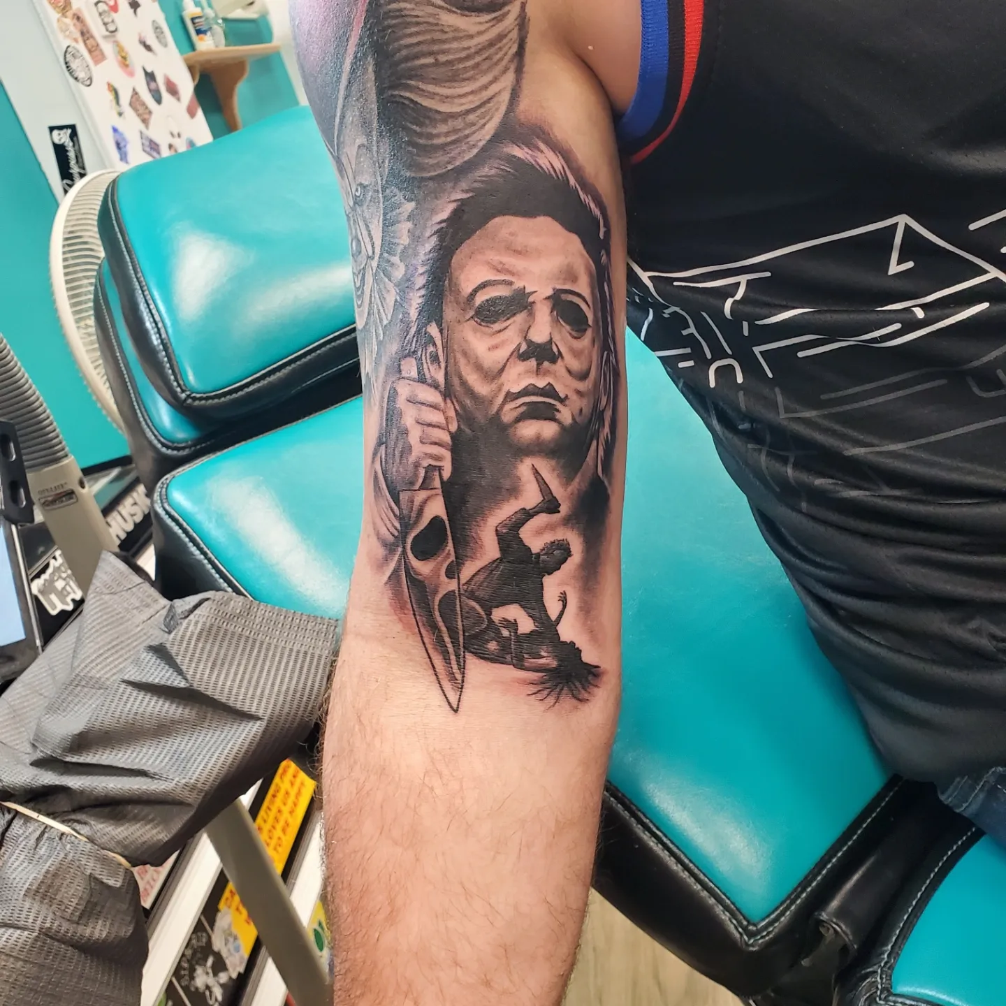 Michael Myers realism tattoo on the forearm by @stevison15