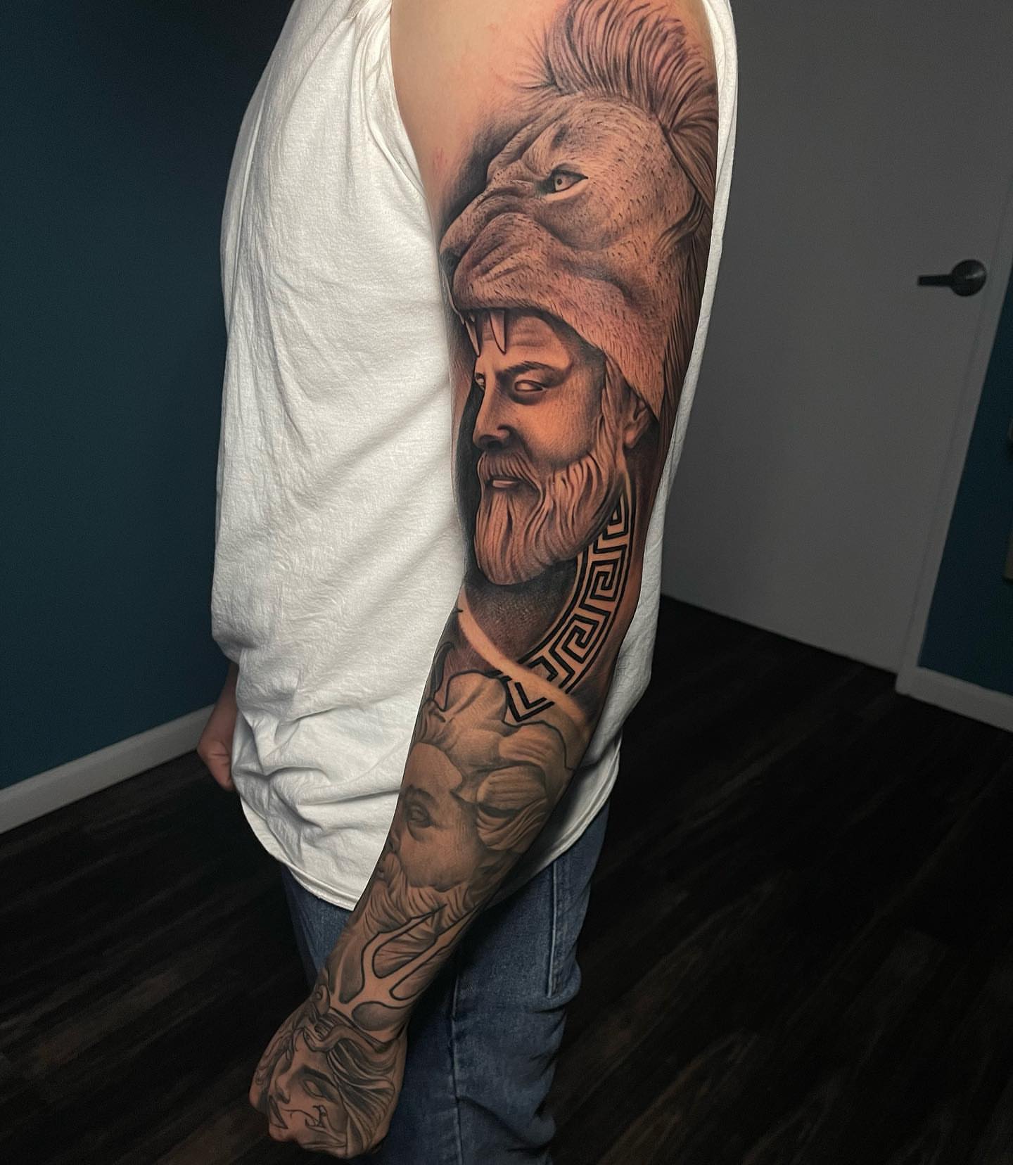 Bearded warrior realism tattoo on the forearm by George Maldonado Austin, Austin, Texas