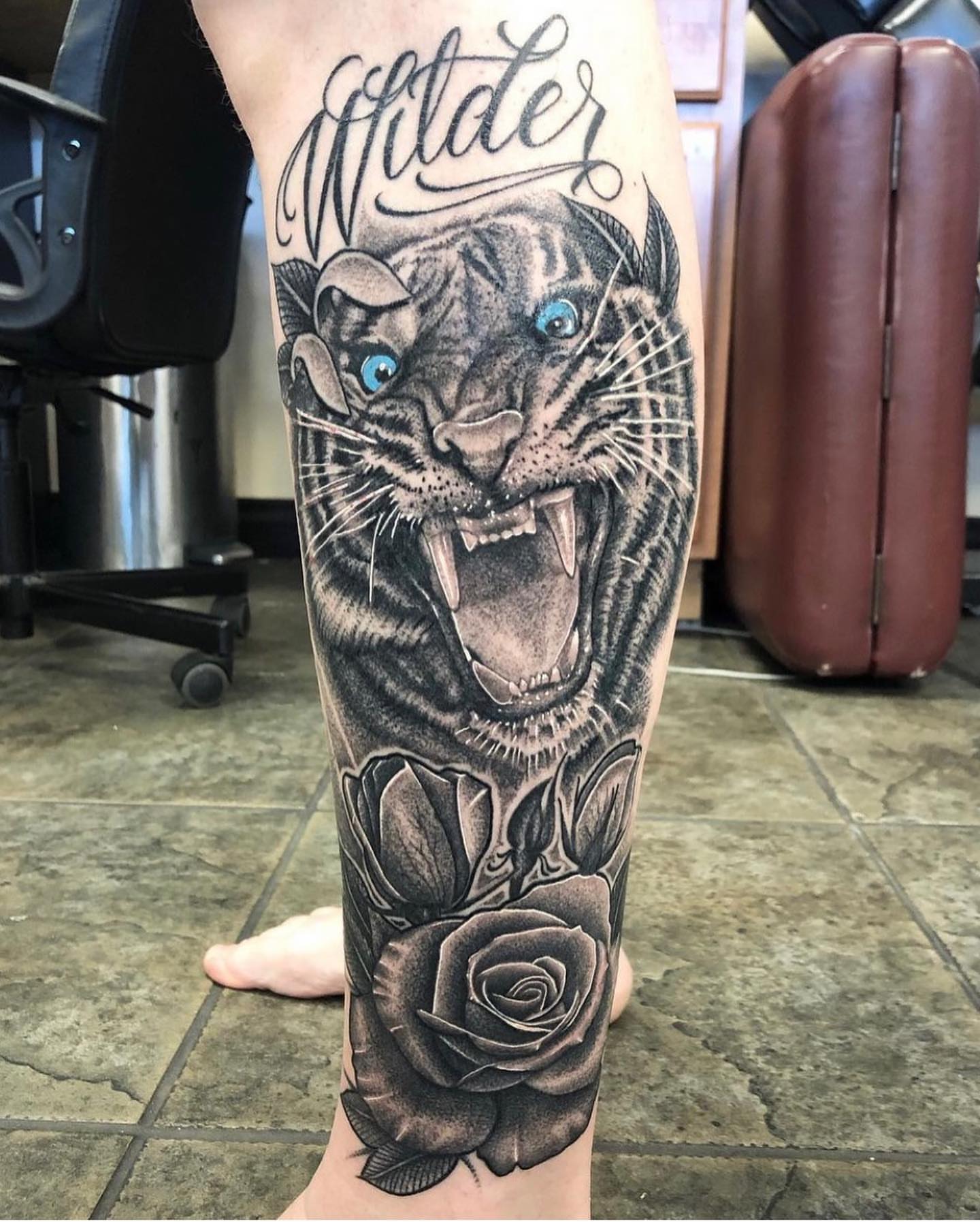 Roaring panther realism tattoo on the forearm by Fullerton ca tattooing