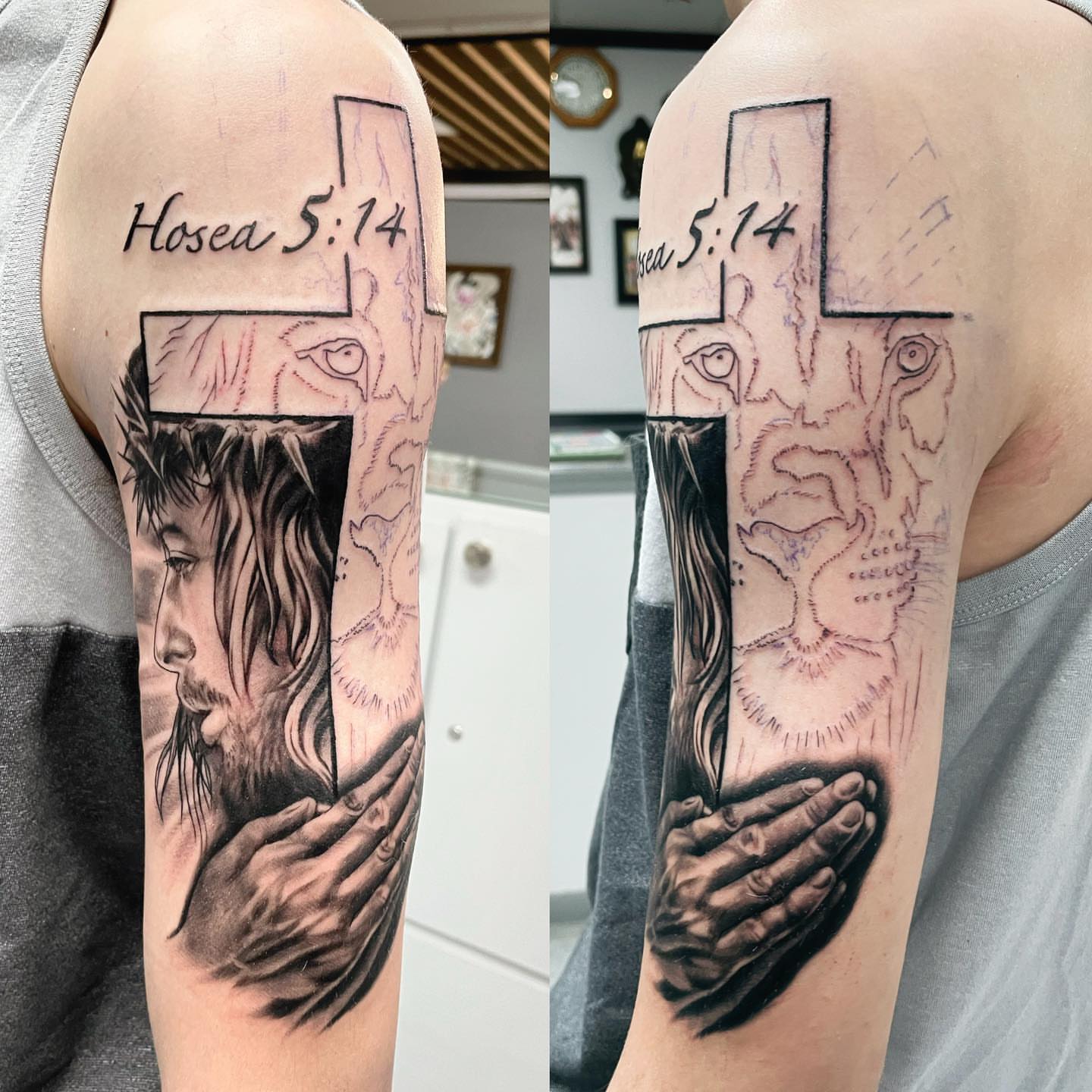 Jesus Christ realism tattoo on the forearm by KP or Kaitlynn Perkins