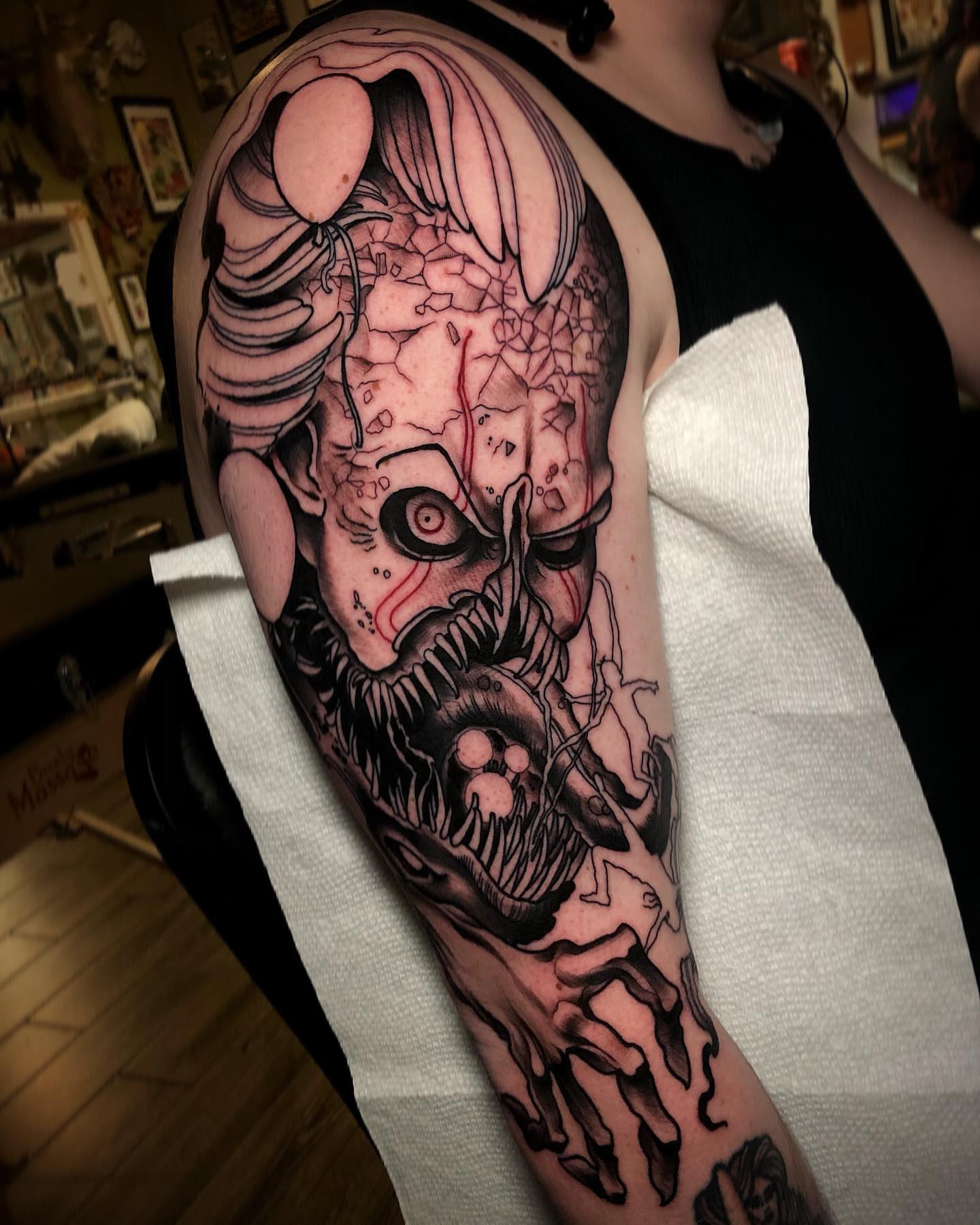 Horror creature dark realism tattoo on the forearm by π΅πππ πΎπππππππ, Penndel, Pennsylvania