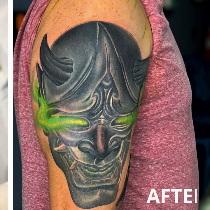 Oni mask japanese irezumi tattoo by Amaury Ramirez