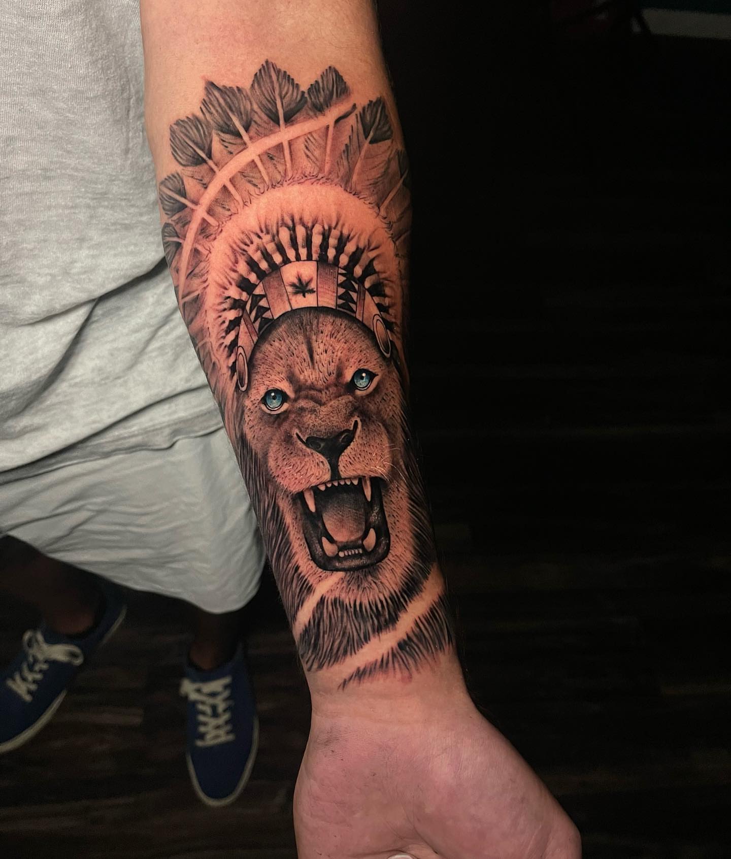 Lion realism tattoo on the forearm by George Maldonado Austin, Austin, Texas