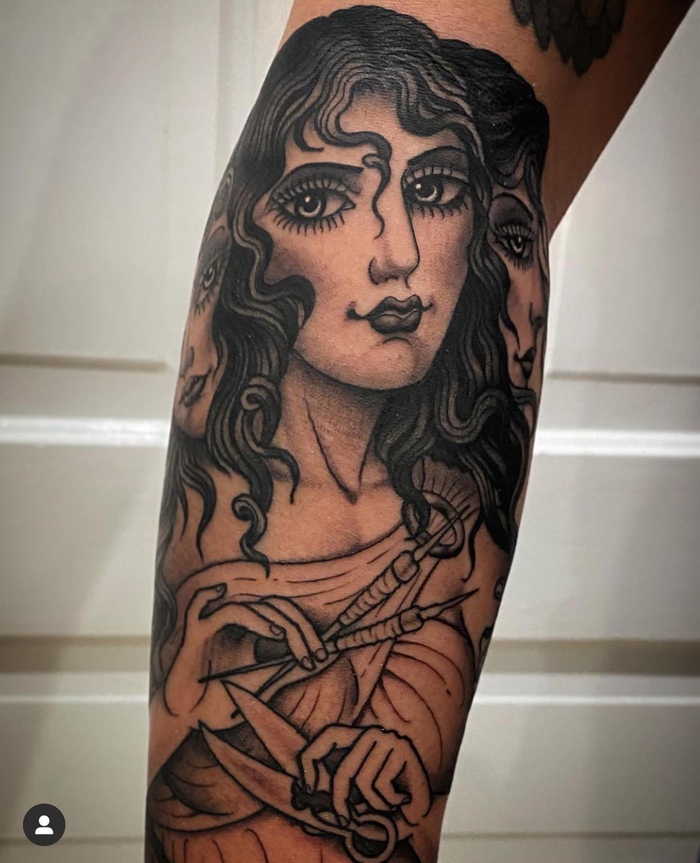 Woman with scissors realism tattoo on the forearm by Bryan Humphries