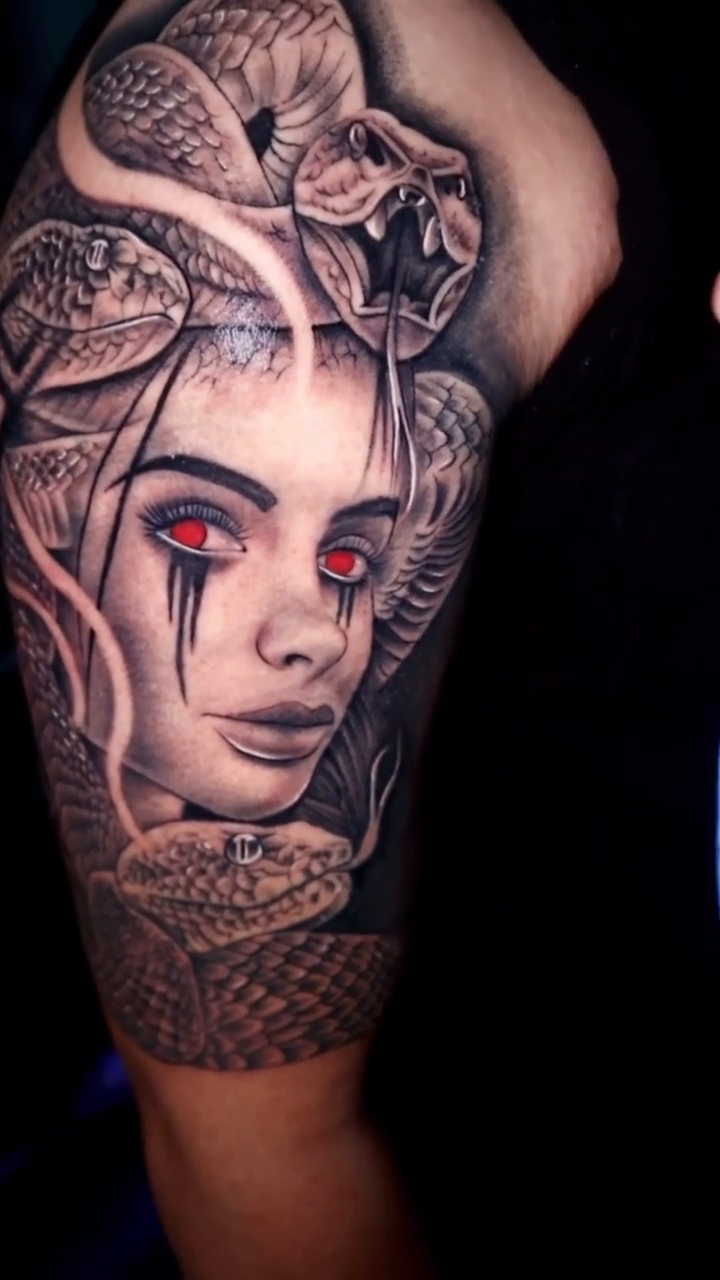Medusa with snakes realism tattoo by Artfabn