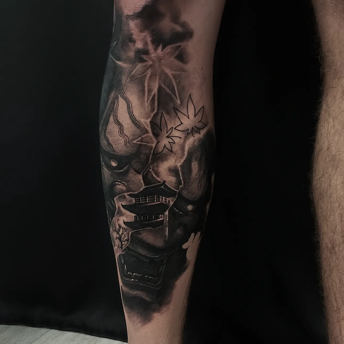 Japanese temple and maple leaves japanese irezumi tattoo on the forearm by πΈπππ πππ€