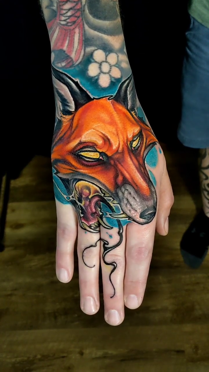 Fox mask with snake japanese irezumi tattoo by Matt Driscoll