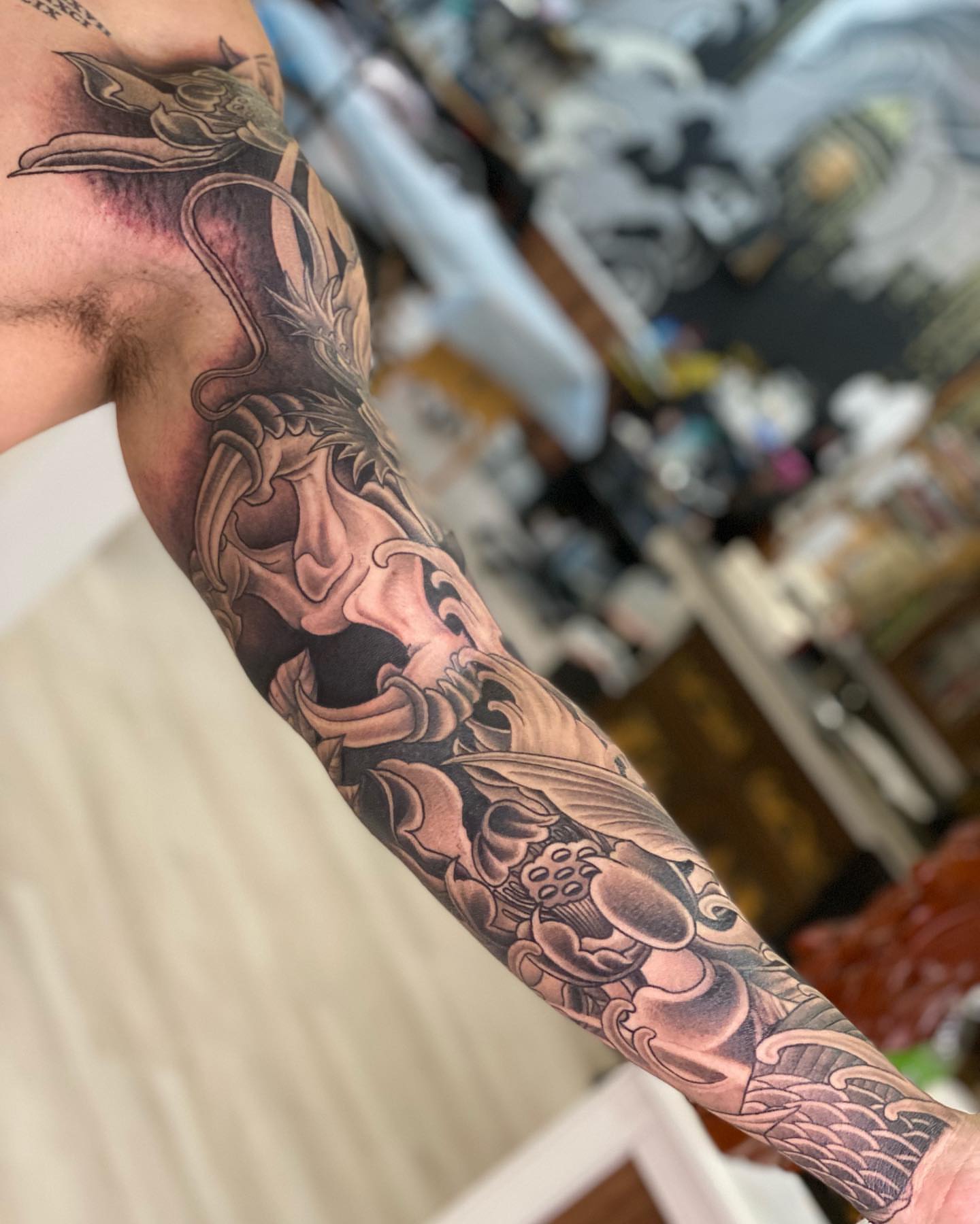 Tattoo by @tattooedbyrose — japanese_irezumi, black_and_grey