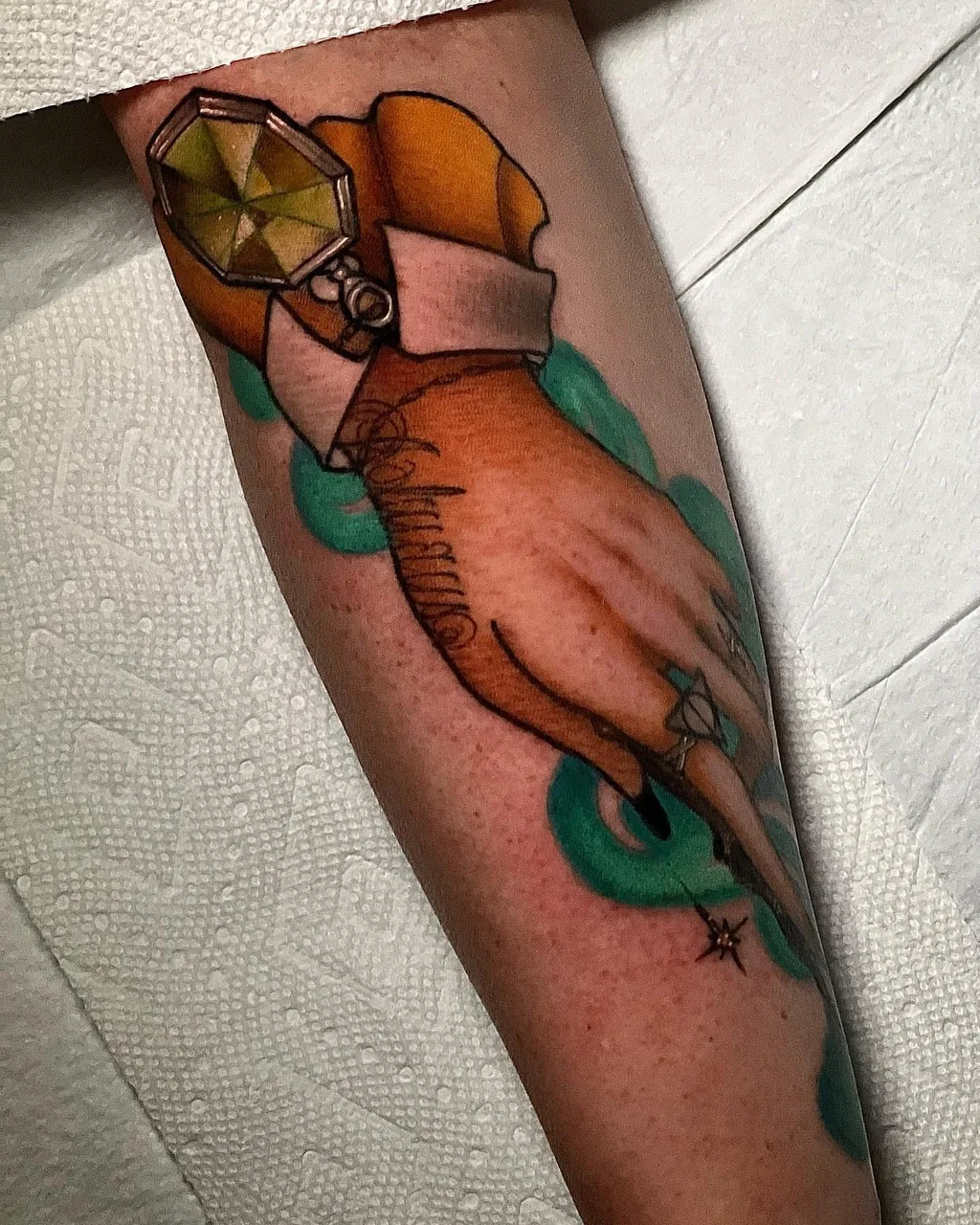 Hand with ring geometric tattoo on the forearm by ✤ ᴋɪʀᴀ ᴋɴᴏᴡʟᴛᴏɴ ✤