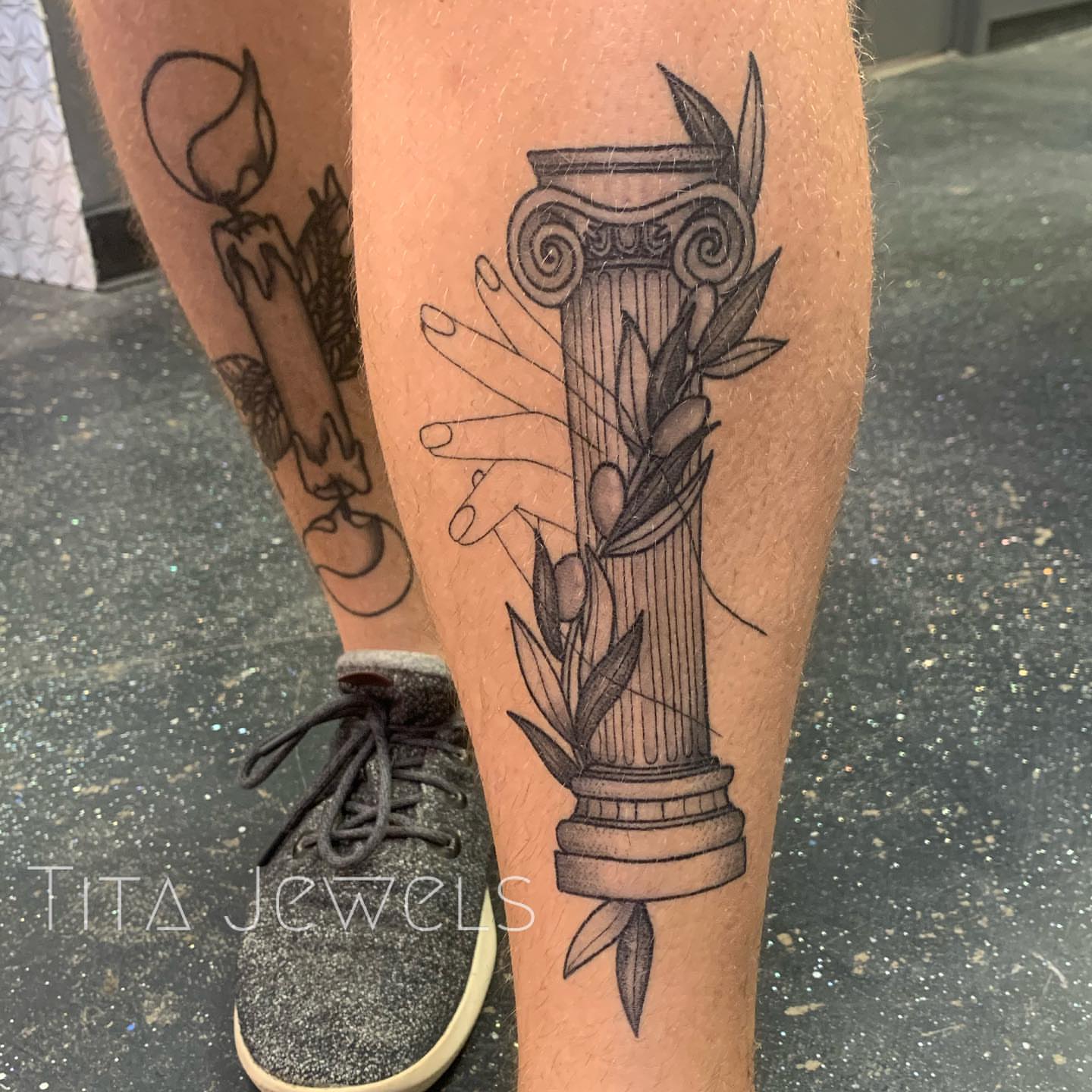 Tattoo by @titajewelstattoo — black_and_grey