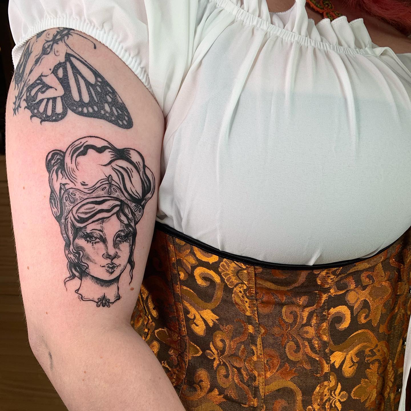 Tattoo by @dreamrealm — black_and_grey