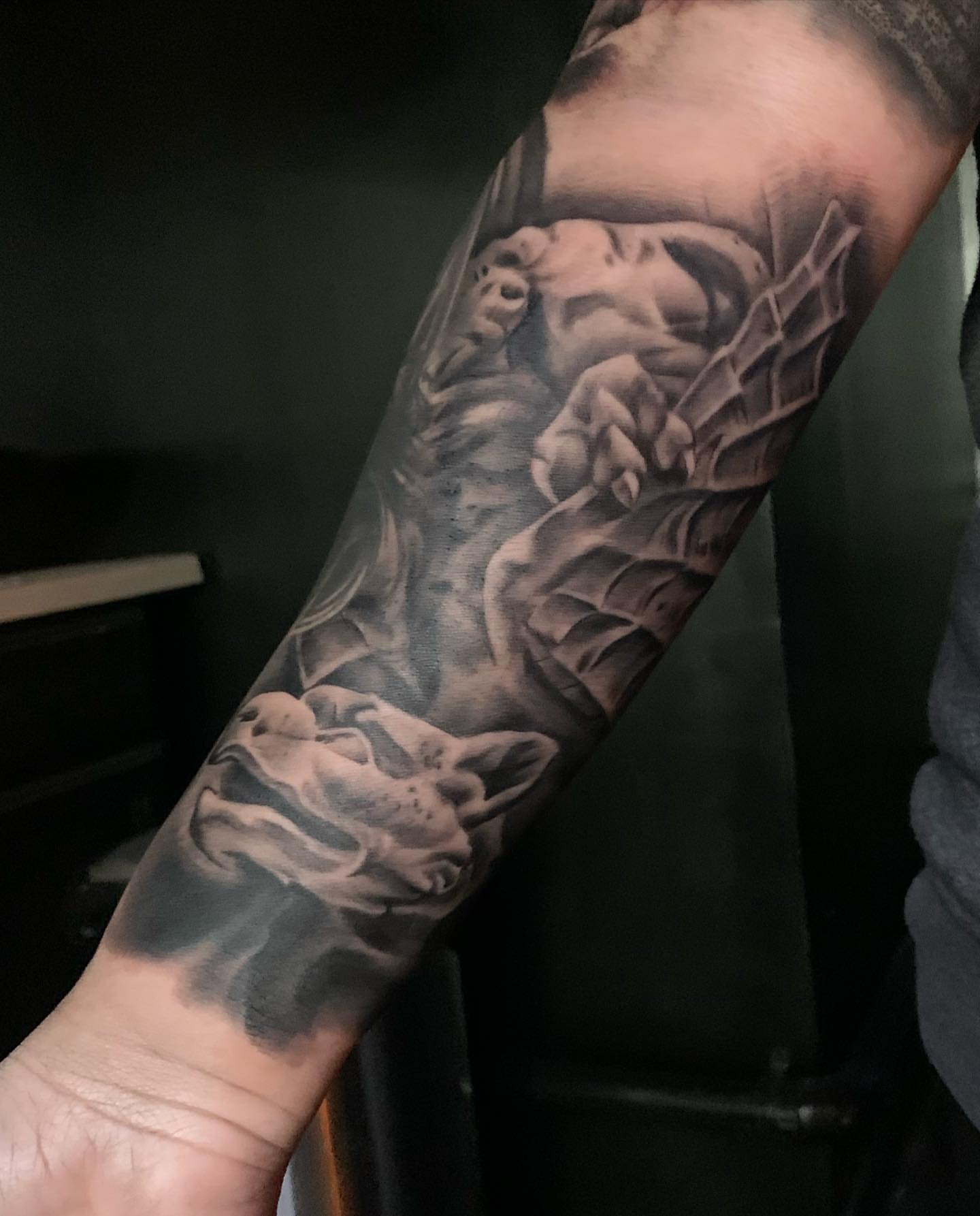 Tattoo by @coreyclarktattoos — black_and_grey, realism