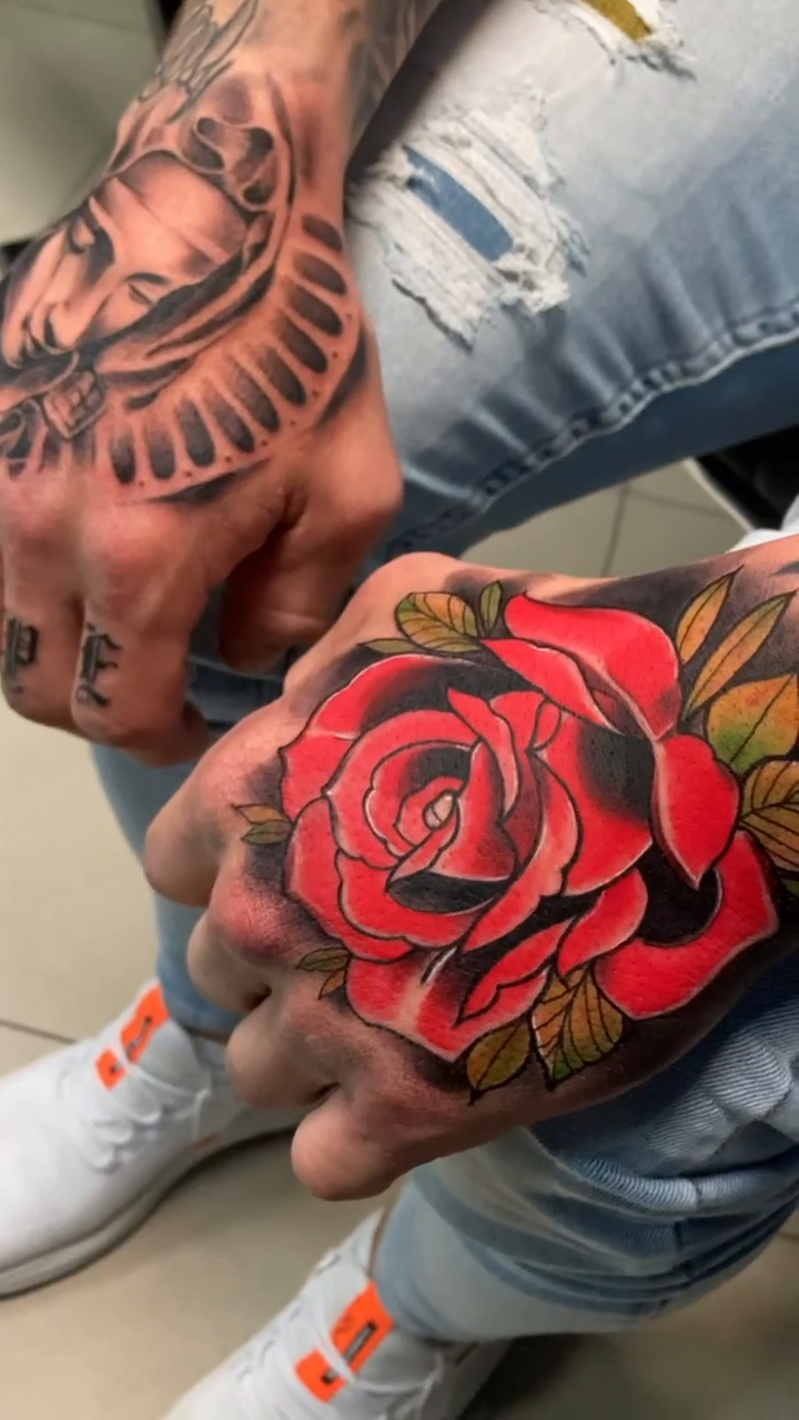 Rose and portrait neo-traditional tattoo by Tattoo San Diego
