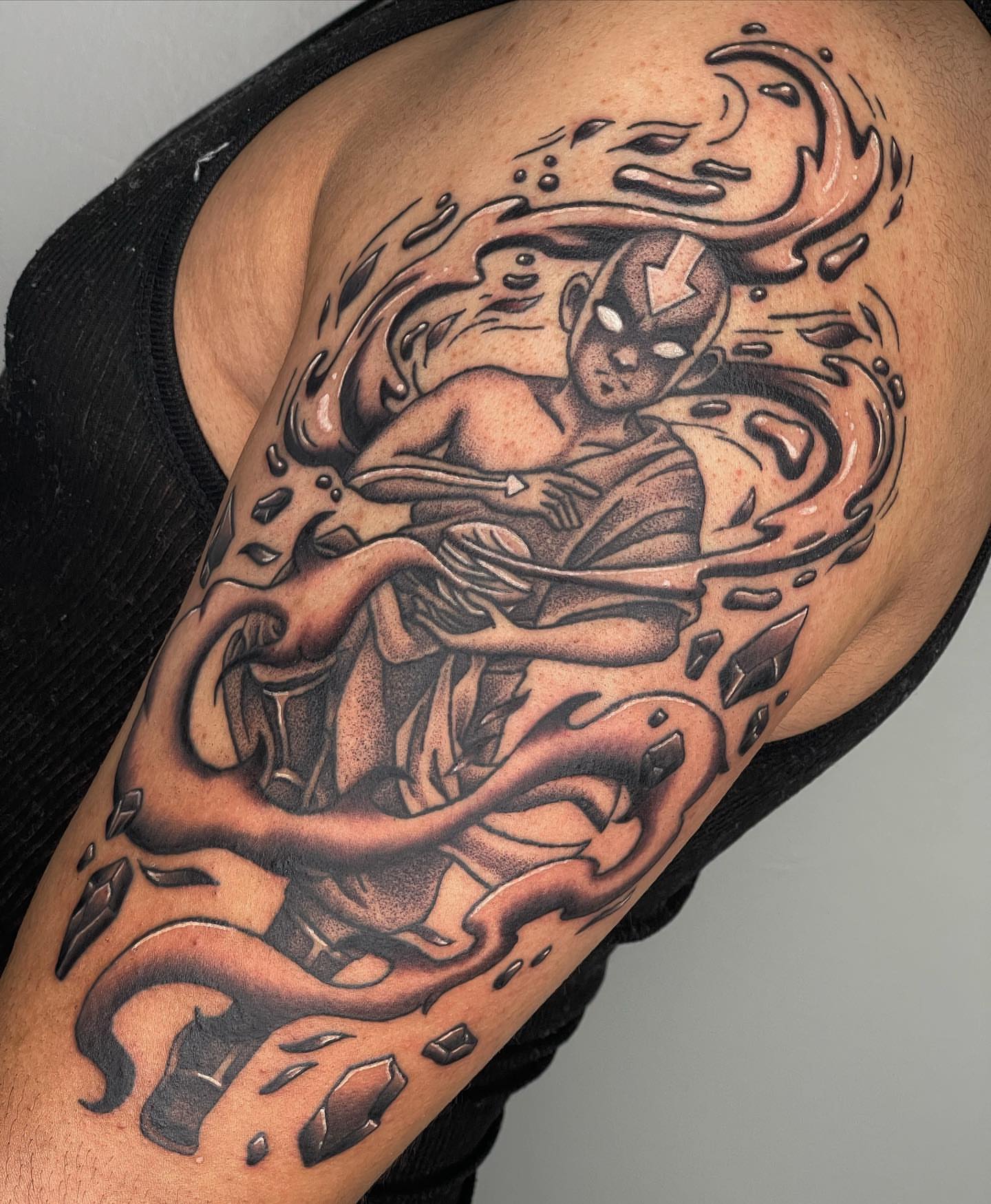 Avatar anime tattoo on the shoulder by Anastasia Vives