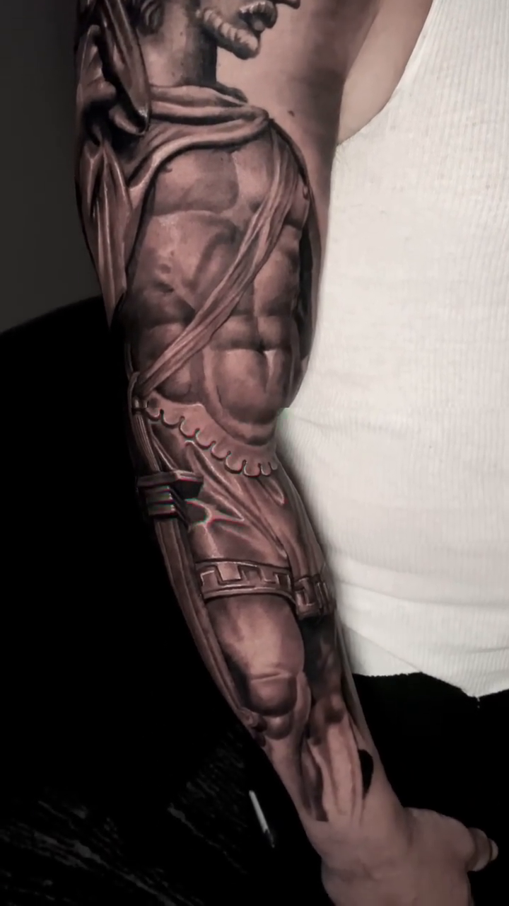 Roman soldier realism tattoo by Sean Flood