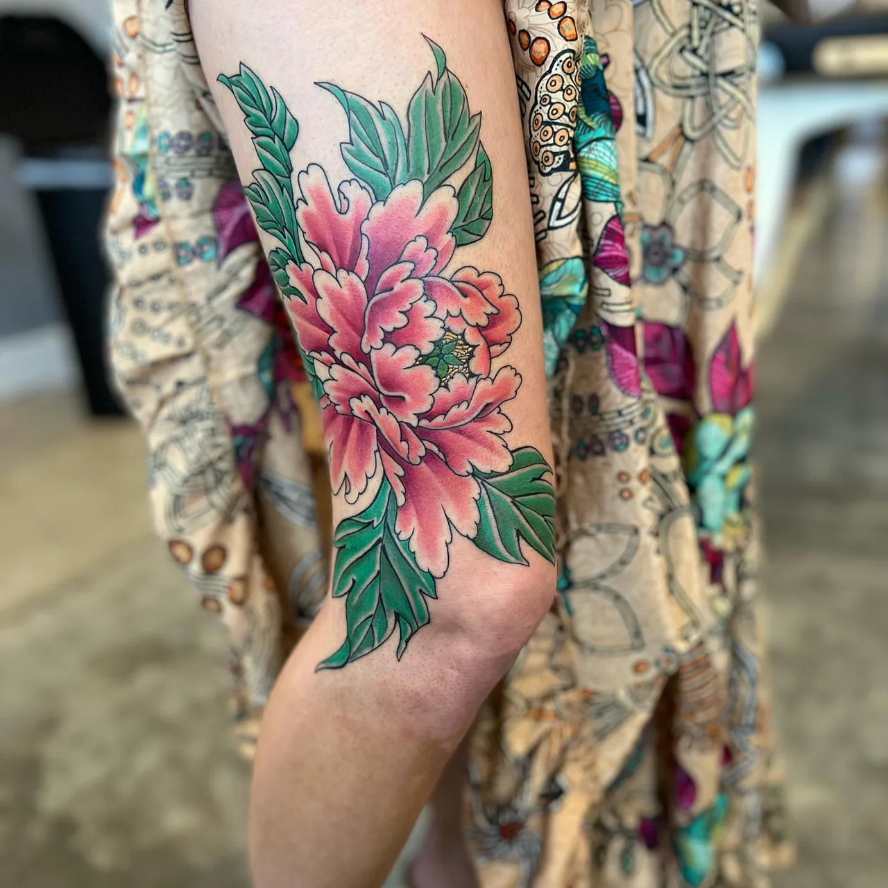 Peony flowers new school tattoo on the forearm by Brad Hill, Franklin, Tennessee