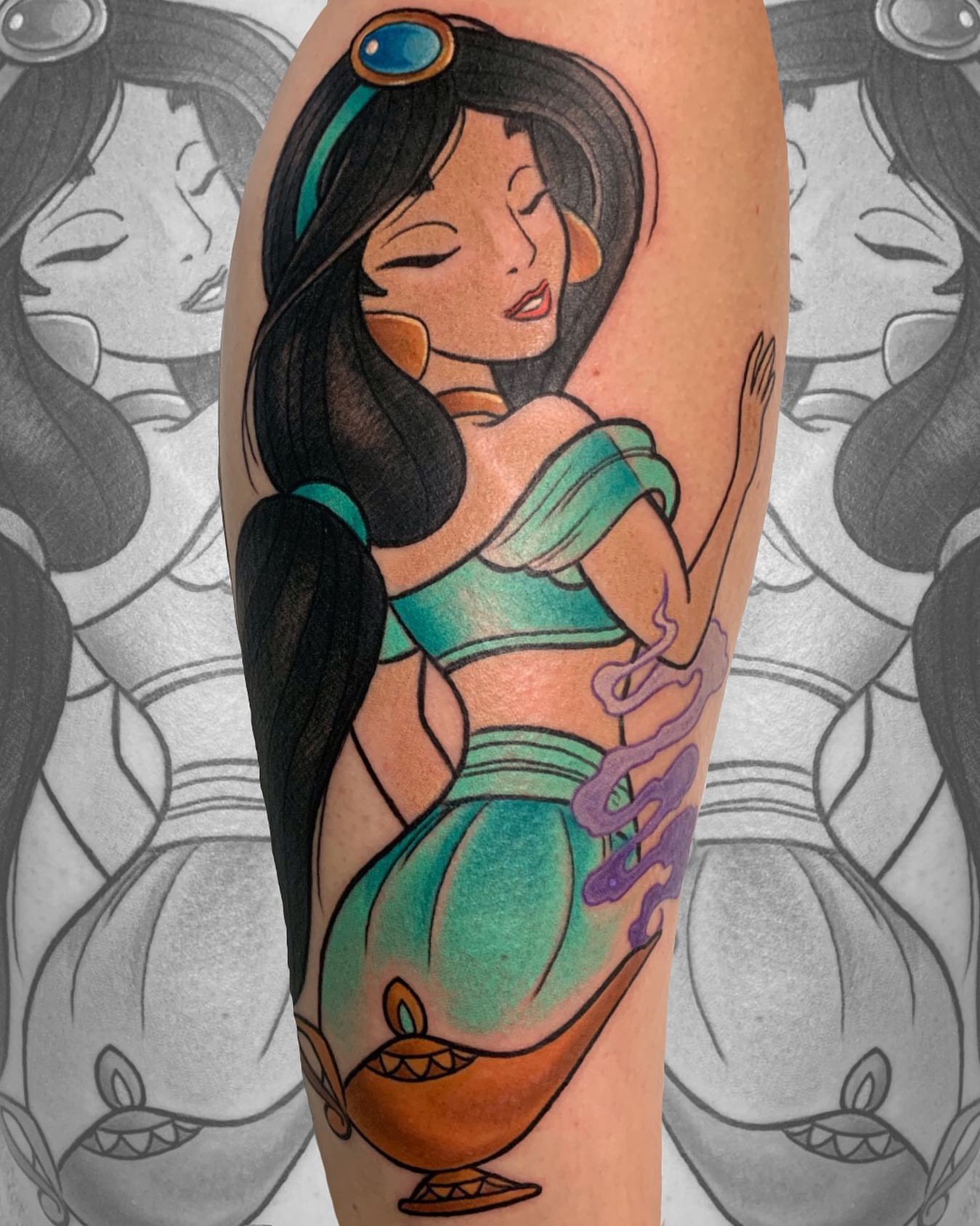 Jasmine illustrative tattoo on the forearm by Erick Campion