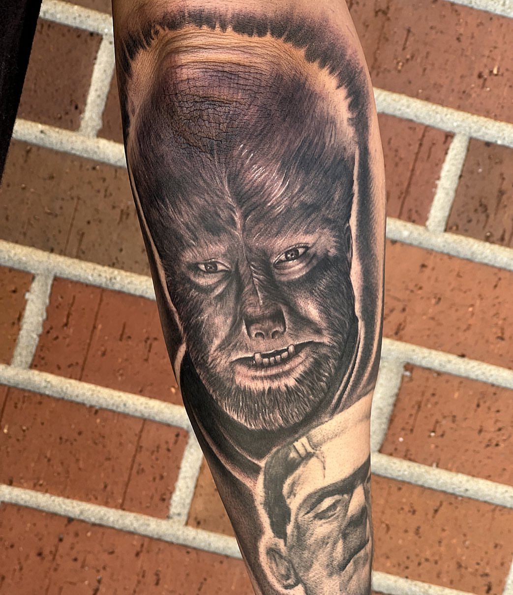 Man's face realism tattoo on the forearm by Elaine Nerowski ☾