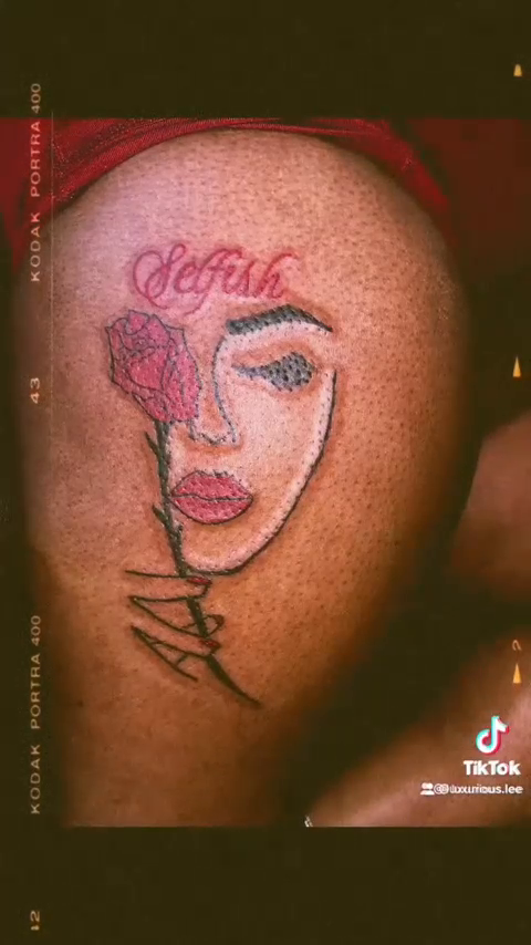 Surrealism tattoo on the thigh by ꧁༺𝓛𝓮𝓮༻꧂