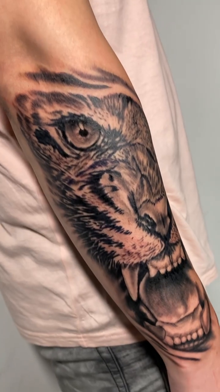 Tattoo by @kodi_tattoo β realism, black_and_grey