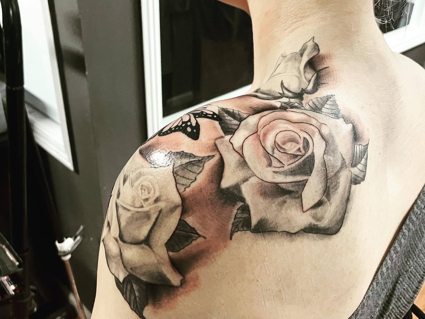 Roses realism tattoo on the shoulder by Immortal BAYAREA TATTOO ARTIST