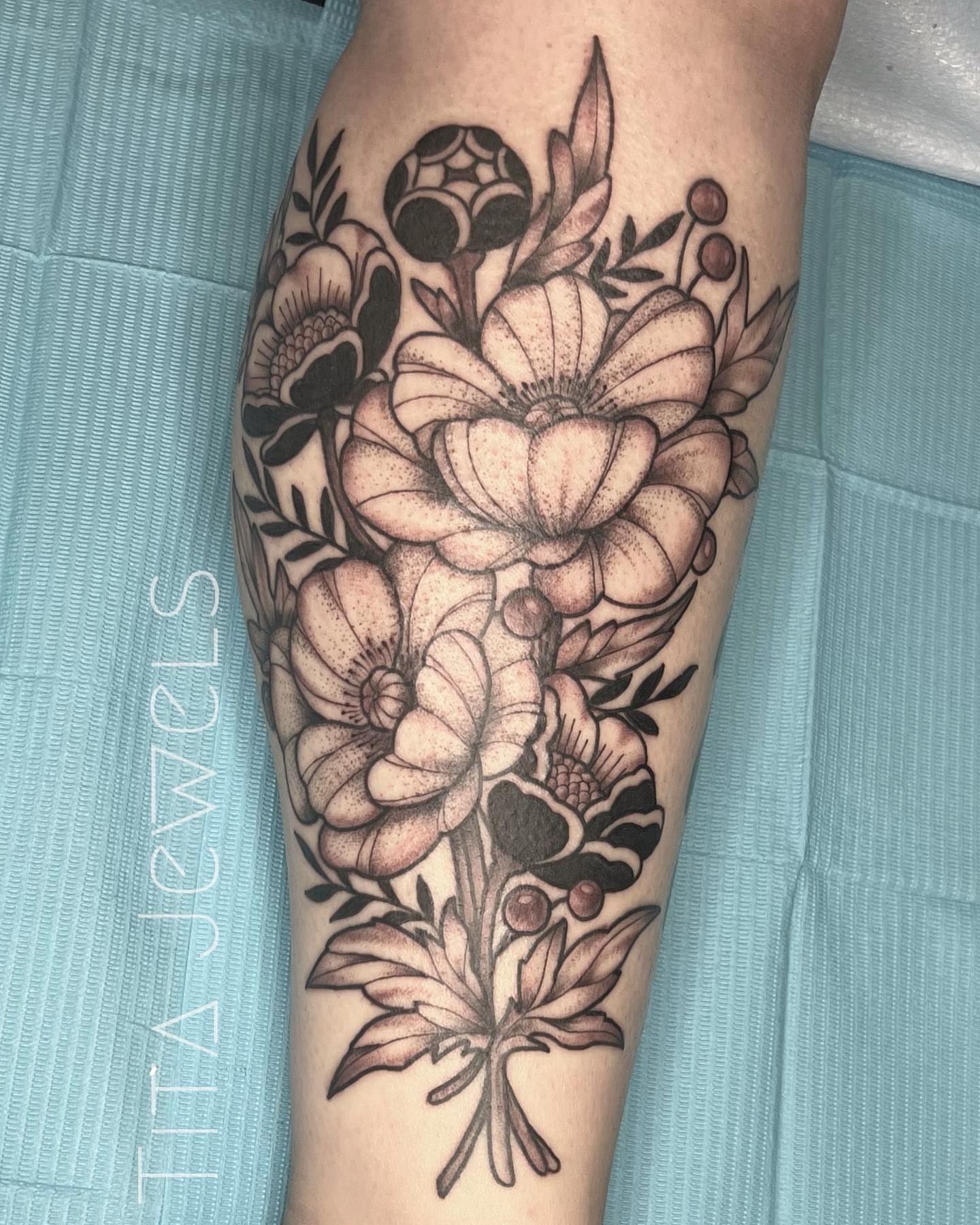 Tattoo by @titajewelstattoo — dotwork, black_and_grey