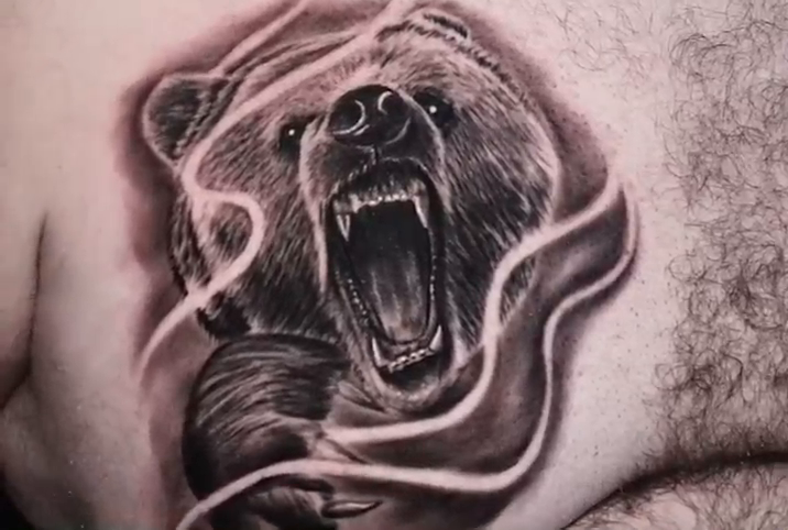Bear head realism tattoo by Jacob Martin, Toledo, Ohio