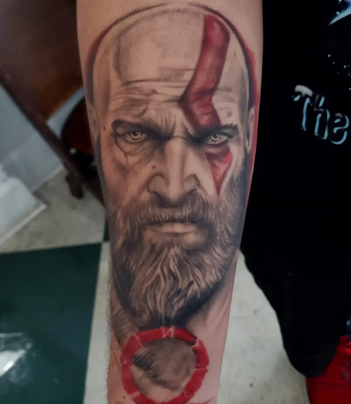 Kratos realism tattoo on the forearm by David Nash, Evansville, Indiana