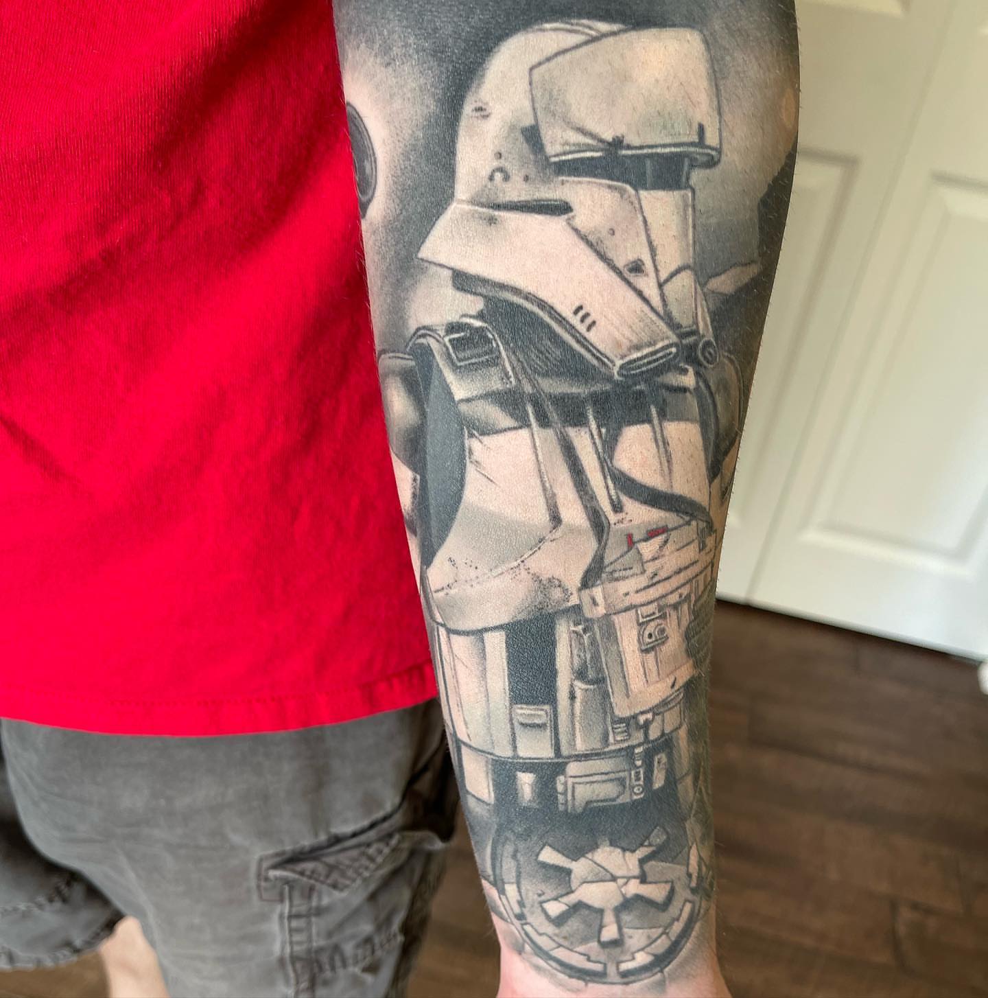 Clone trooper realism tattoo on the forearm by Walter Frank