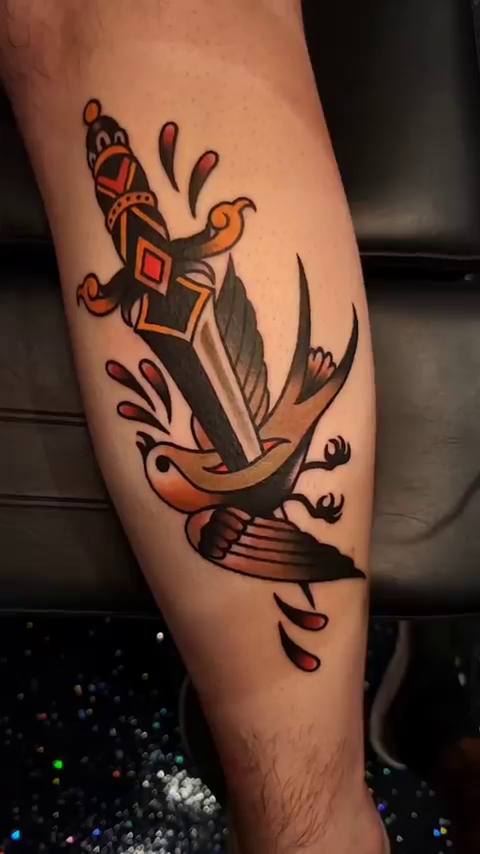 Dagger and swallow American traditional tattoo by Kyle Giffen - Tattoo Artist