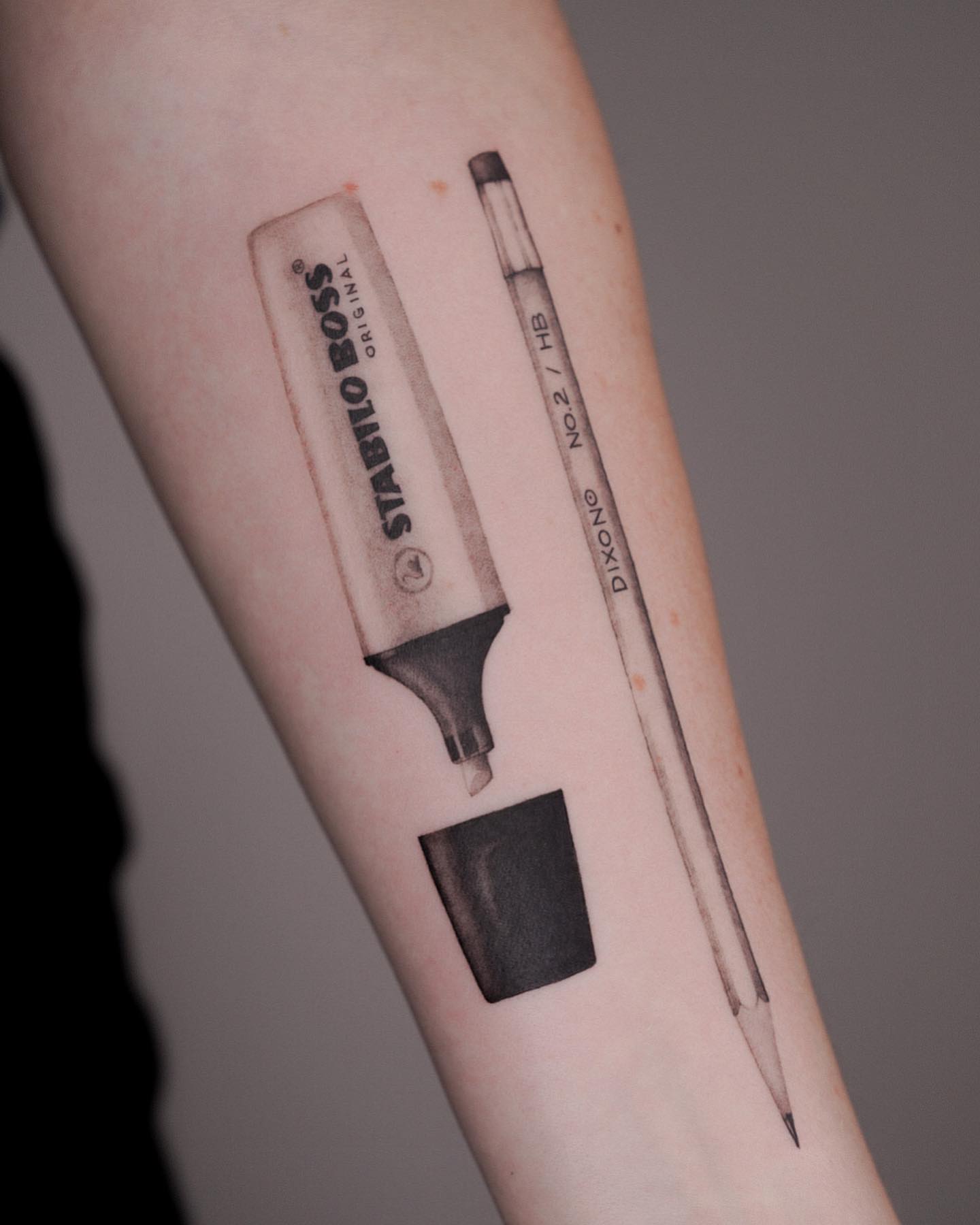 Marker and pencil realism tattoo on the forearm by Tattoo Artist
