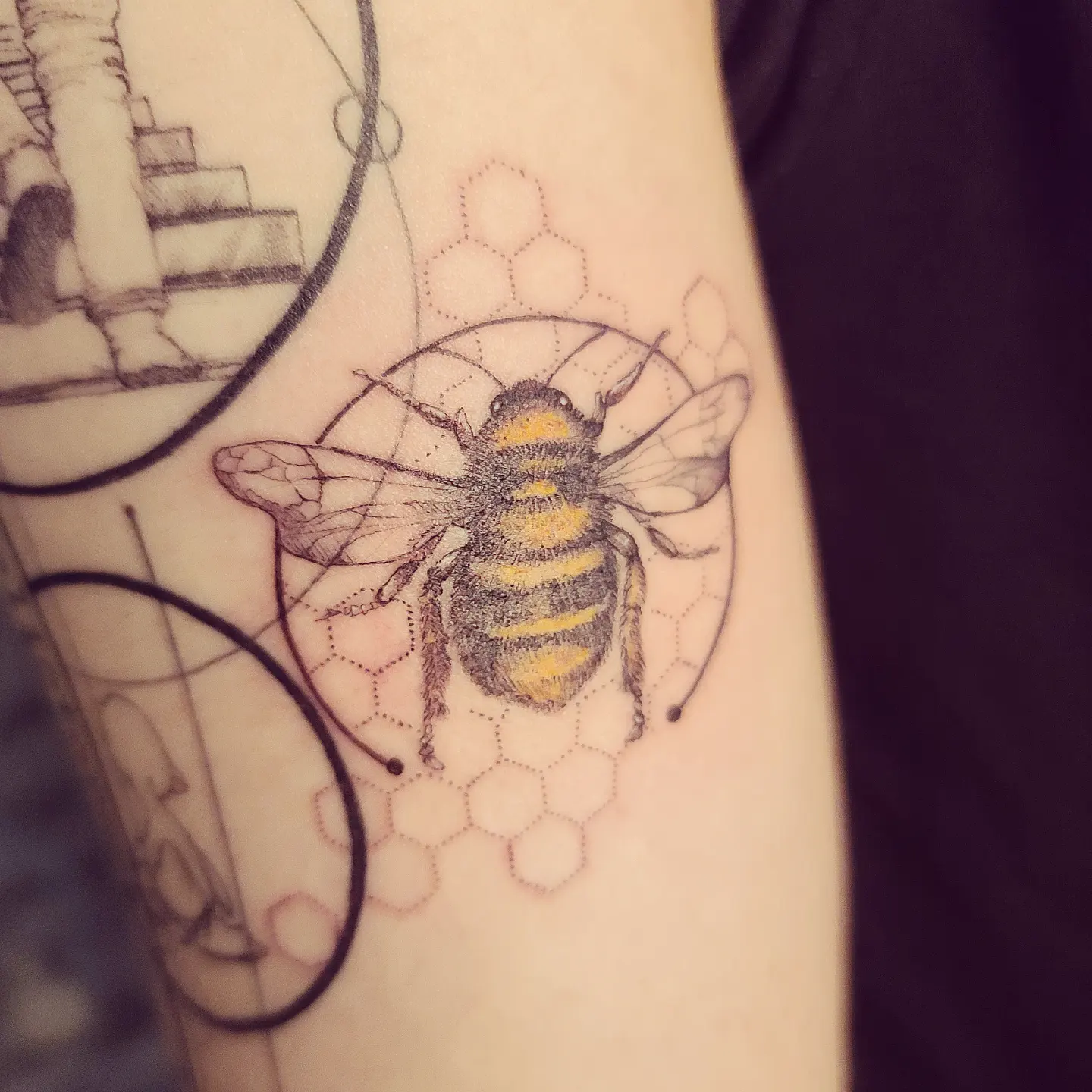Tattoo by @nu9na_tattoo — dotwork, realism