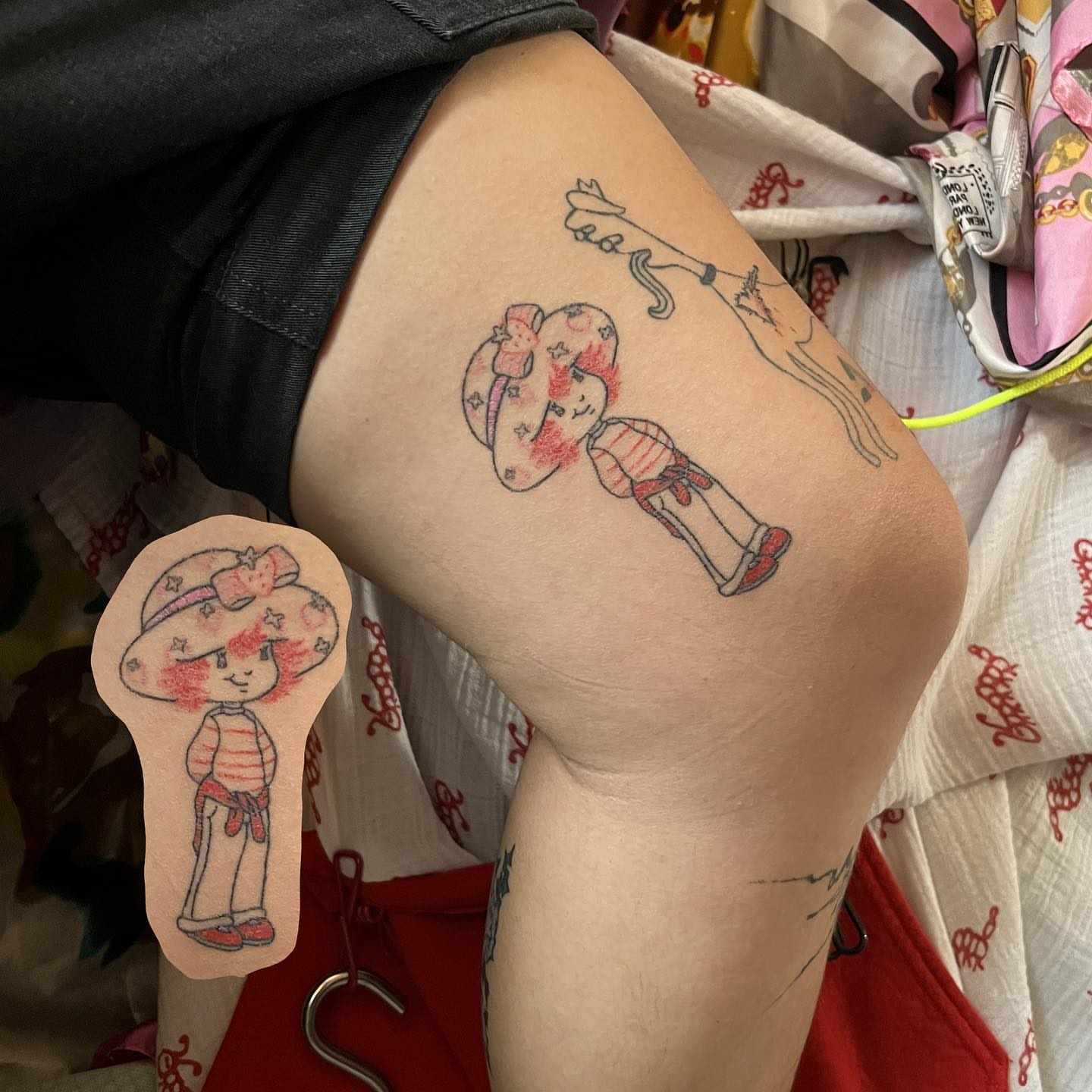 Anime character illustrative tattoo on the thigh by mars