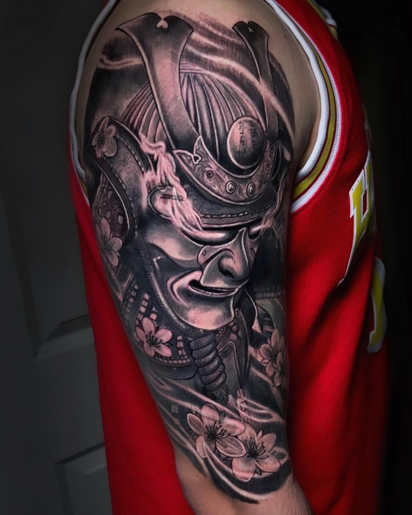 Samurai helmet realism tattoo on the forearm by Henrry Bravo
