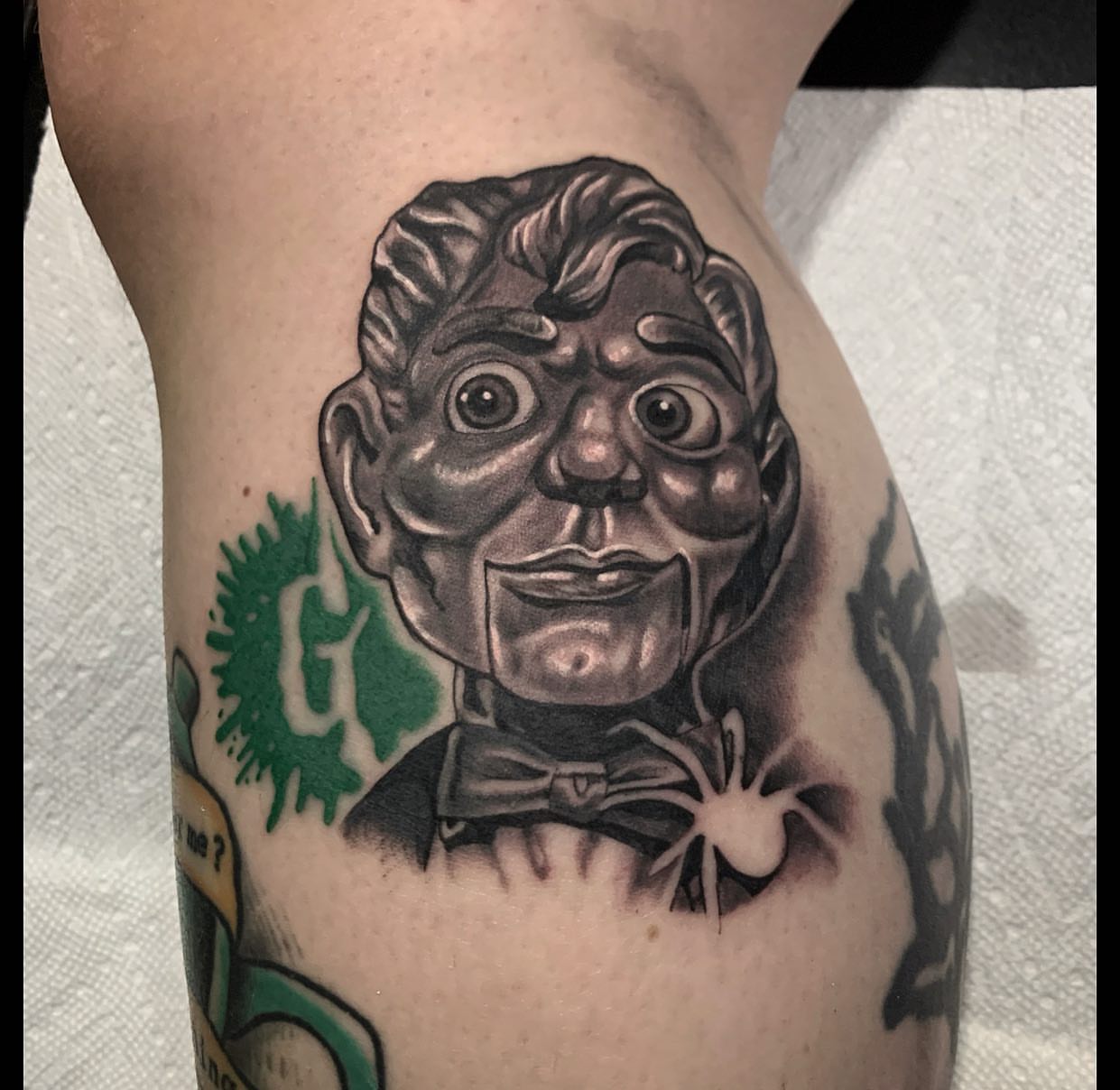 Mr. Incredible black and grey tattoo on the forearm by Izak Blanke, Murfreesboro, Tennessee